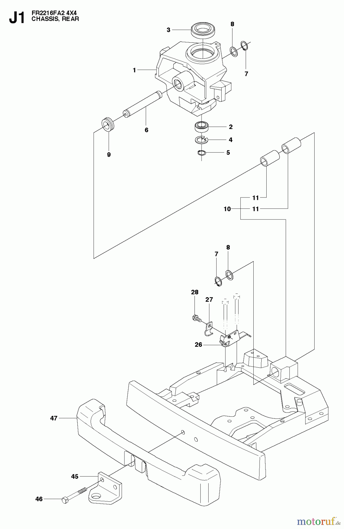 Jonsered Reitermäher FR2216 FA2 4x4 (966415201) - Jonsered Rear-Engine Riding Mower (2010-07) CHASSIS ENGINE PULLEYS #1