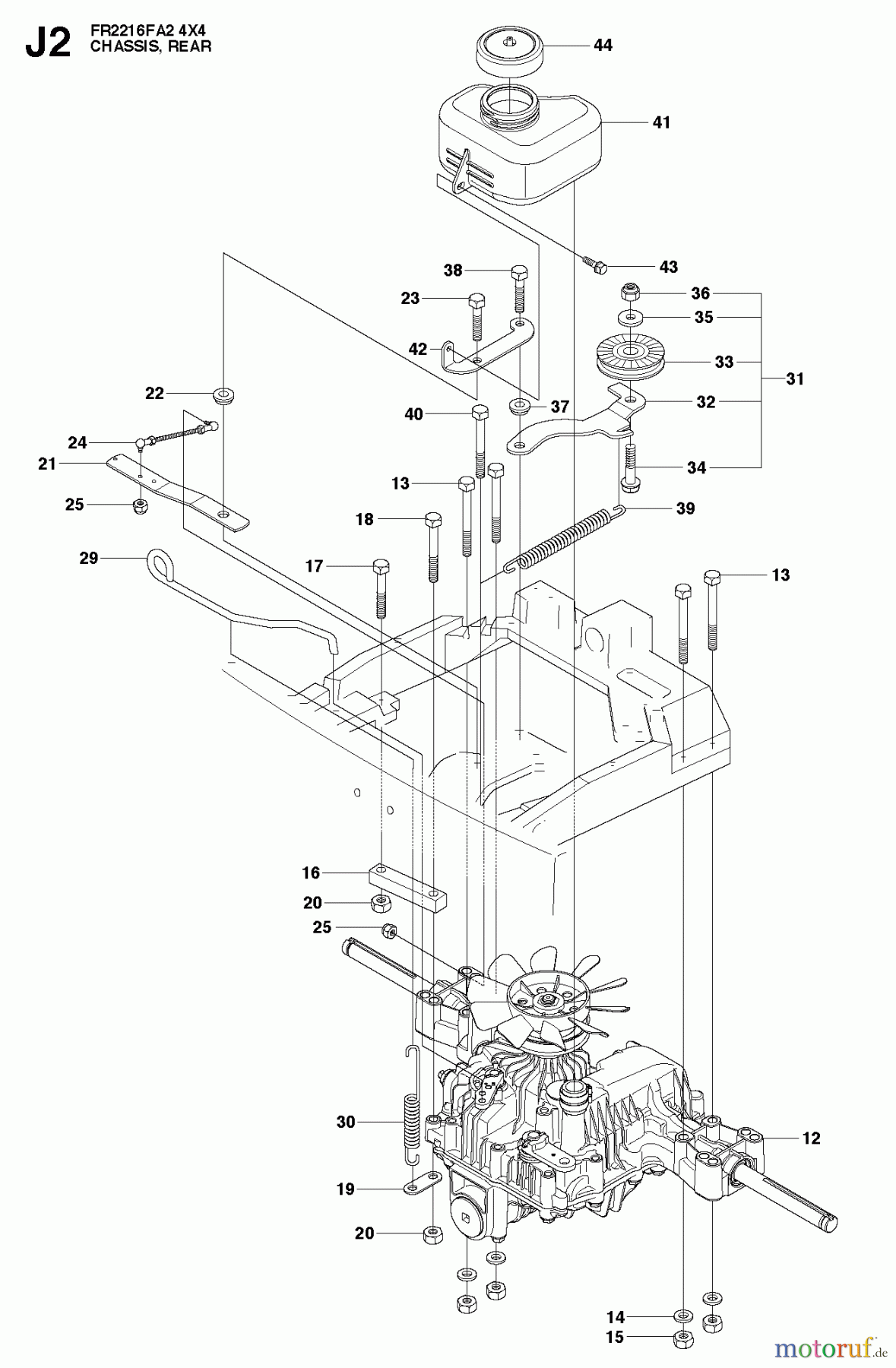 Jonsered Reitermäher FR2216 FA2 4x4 (966415201) - Jonsered Rear-Engine Riding Mower (2010-07) CHASSIS ENGINE PULLEYS #2
