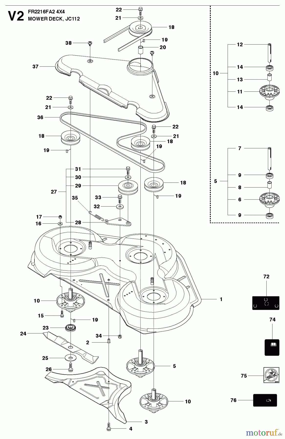  Jonsered Reitermäher FR2216 FA2 4x4 (966415201) - Jonsered Rear-Engine Riding Mower (2010-07) MOWER DECK / CUTTING DECK #2