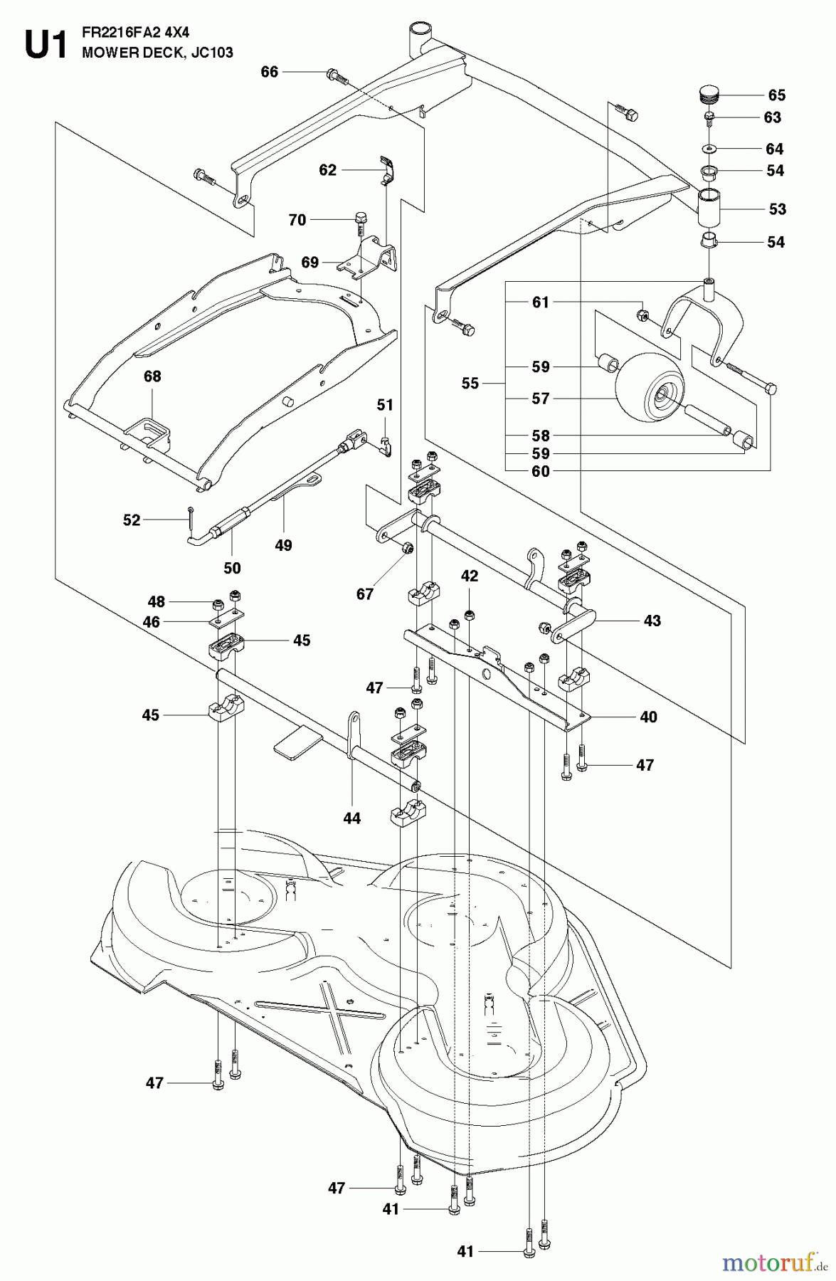 Jonsered Reitermäher FR2216 FA2 4x4 (966415201) - Jonsered Rear-Engine Riding Mower (2010-07) MOWER DECK / CUTTING DECK #3