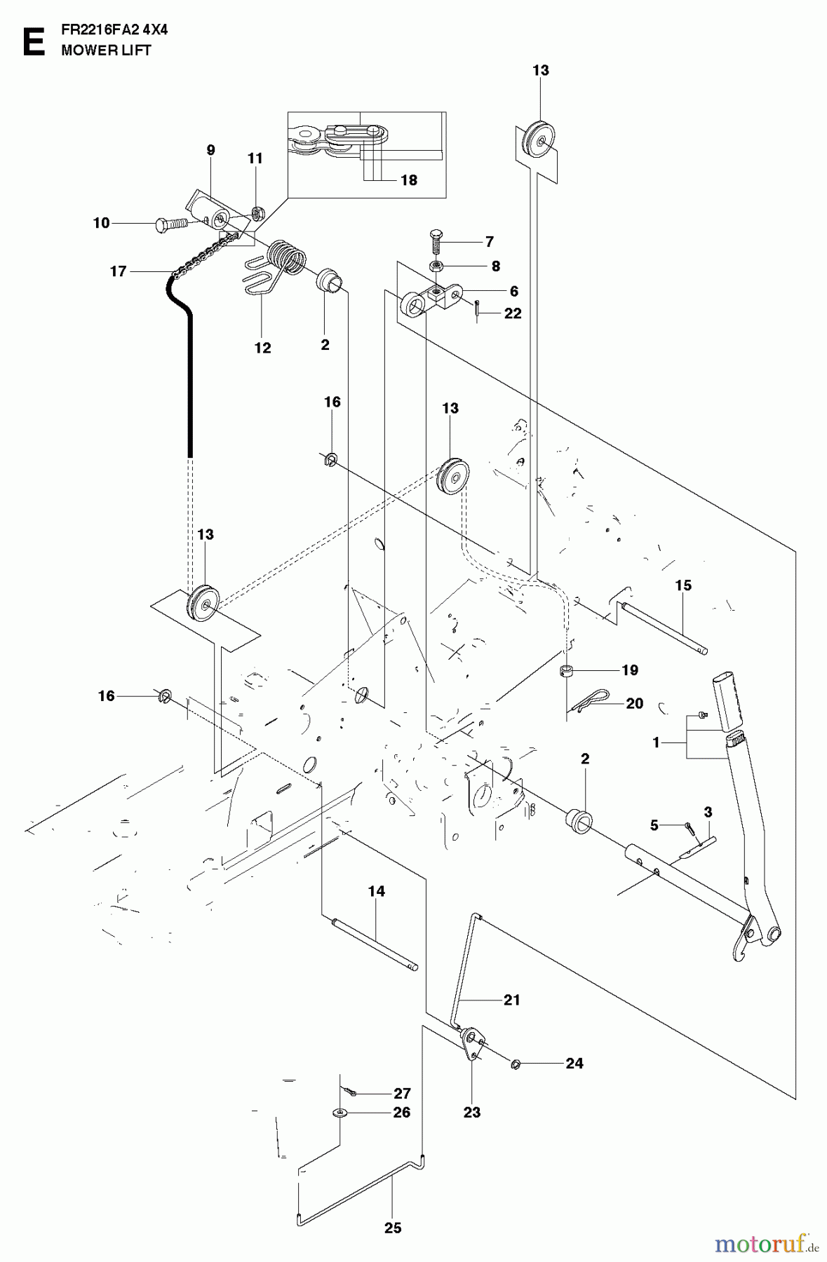 Jonsered Reitermäher FR2216 FA2 4x4 (966415201) - Jonsered Rear-Engine Riding Mower (2010-07) MOWER LIFT / DECK LIFT