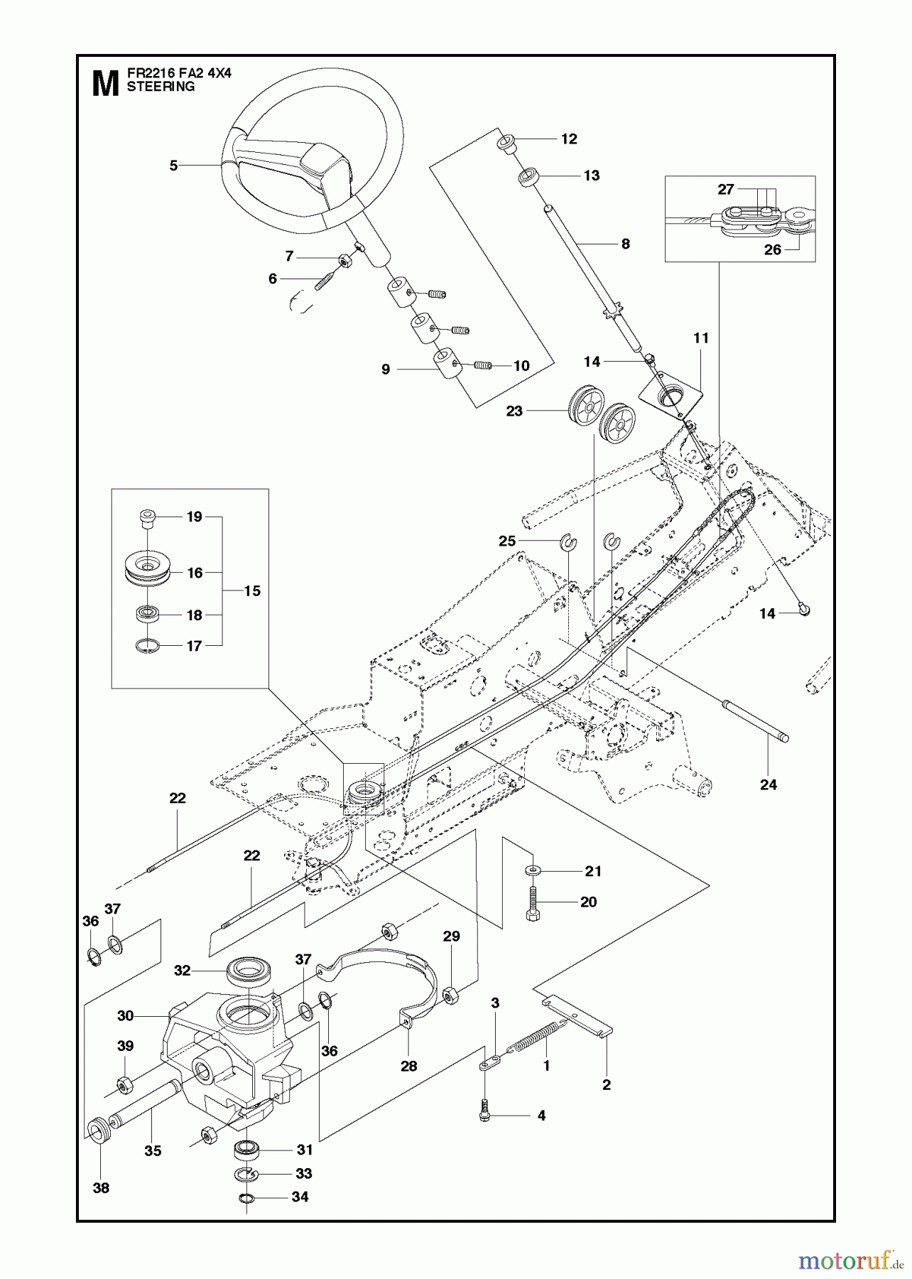 Jonsered Reitermäher FR2216 FA2 4x4 (966773901) - Jonsered Rear-Engine Riding Mower (2012) STEERING