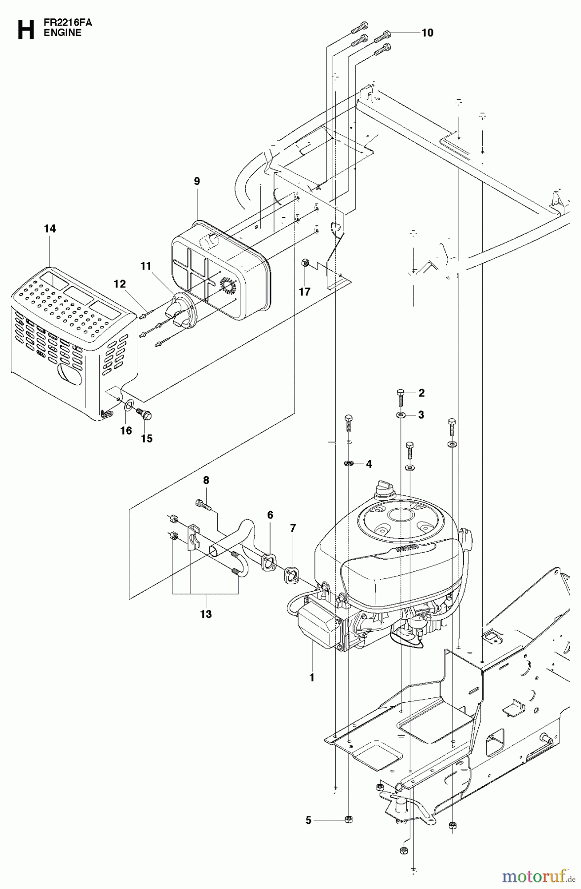 Jonsered Reitermäher FR2216 FR (966414801) - Jonsered Rear-Engine Riding Mower (2010-07) ENGINE