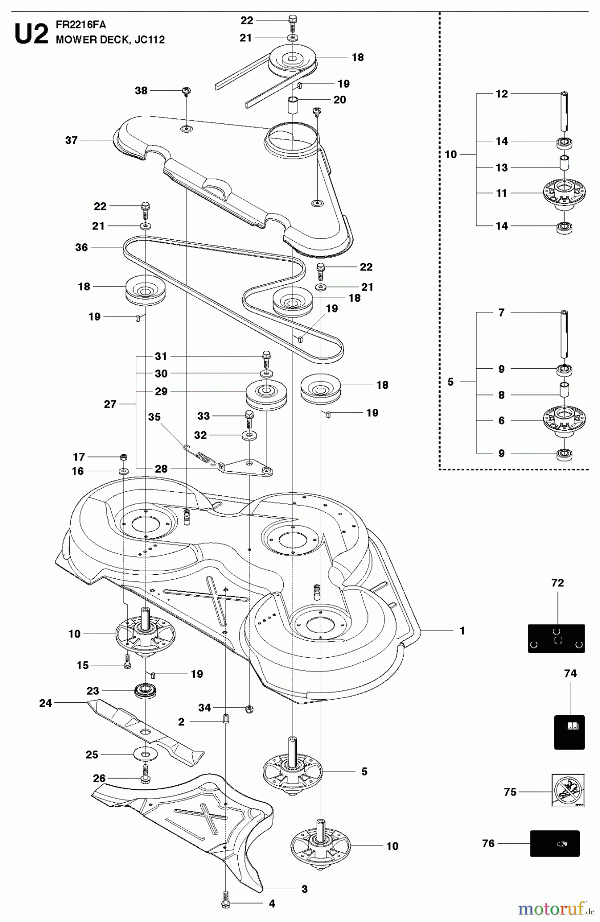 Jonsered Reitermäher FR2216 FR (966414801) - Jonsered Rear-Engine Riding Mower (2010-07) MOWER DECK / CUTTING DECK #2