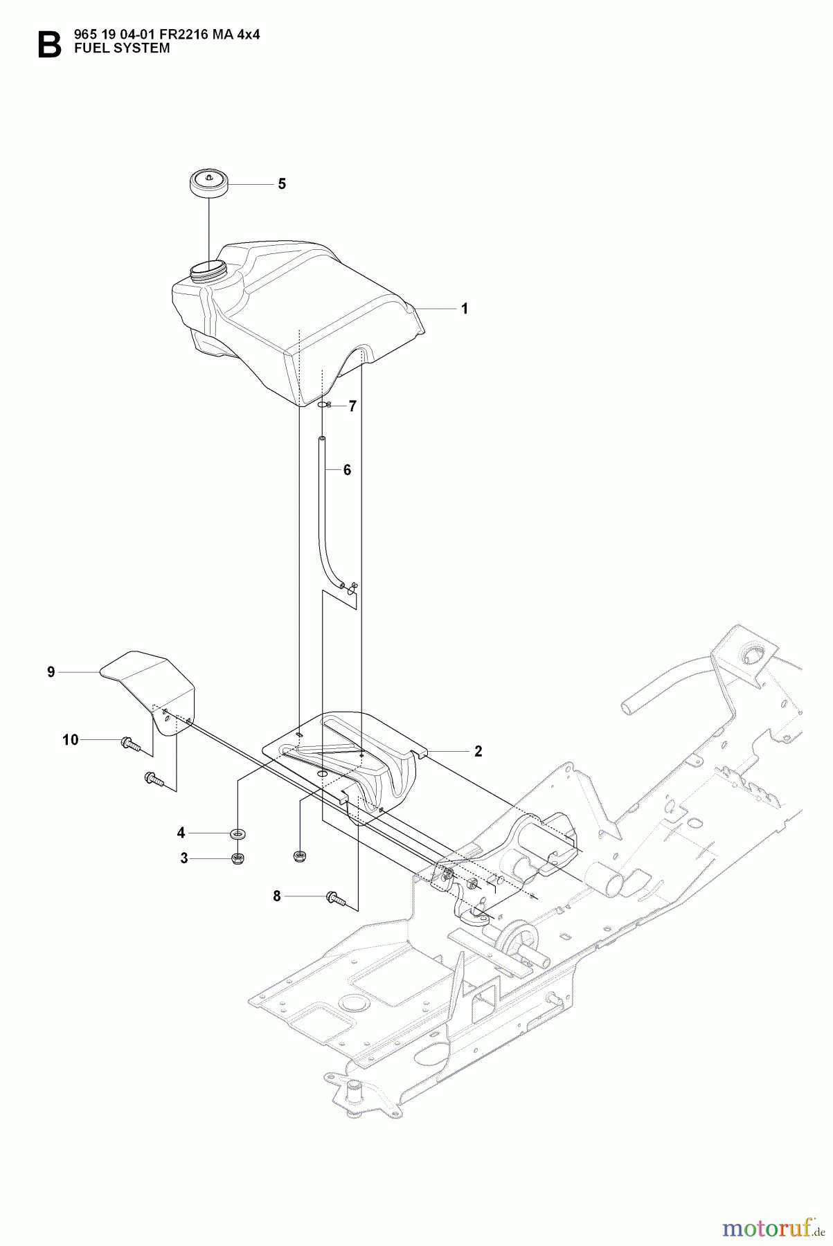 Jonsered Reitermäher FR2216 MA 4x4 (965190401) - Jonsered Rear-Engine Riding Mower (2008-01) FUEL SYSTEM