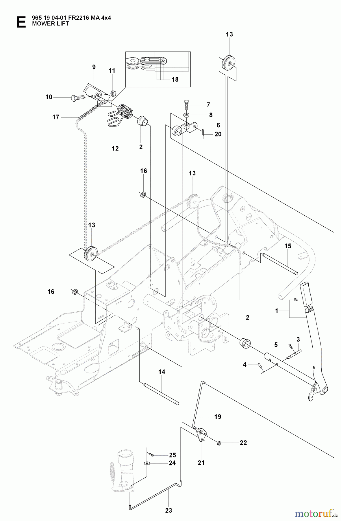 Jonsered Reitermäher FR2216 MA 4x4 (965190401) - Jonsered Rear-Engine Riding Mower (2008-01) MOWER LIFT / DECK LIFT