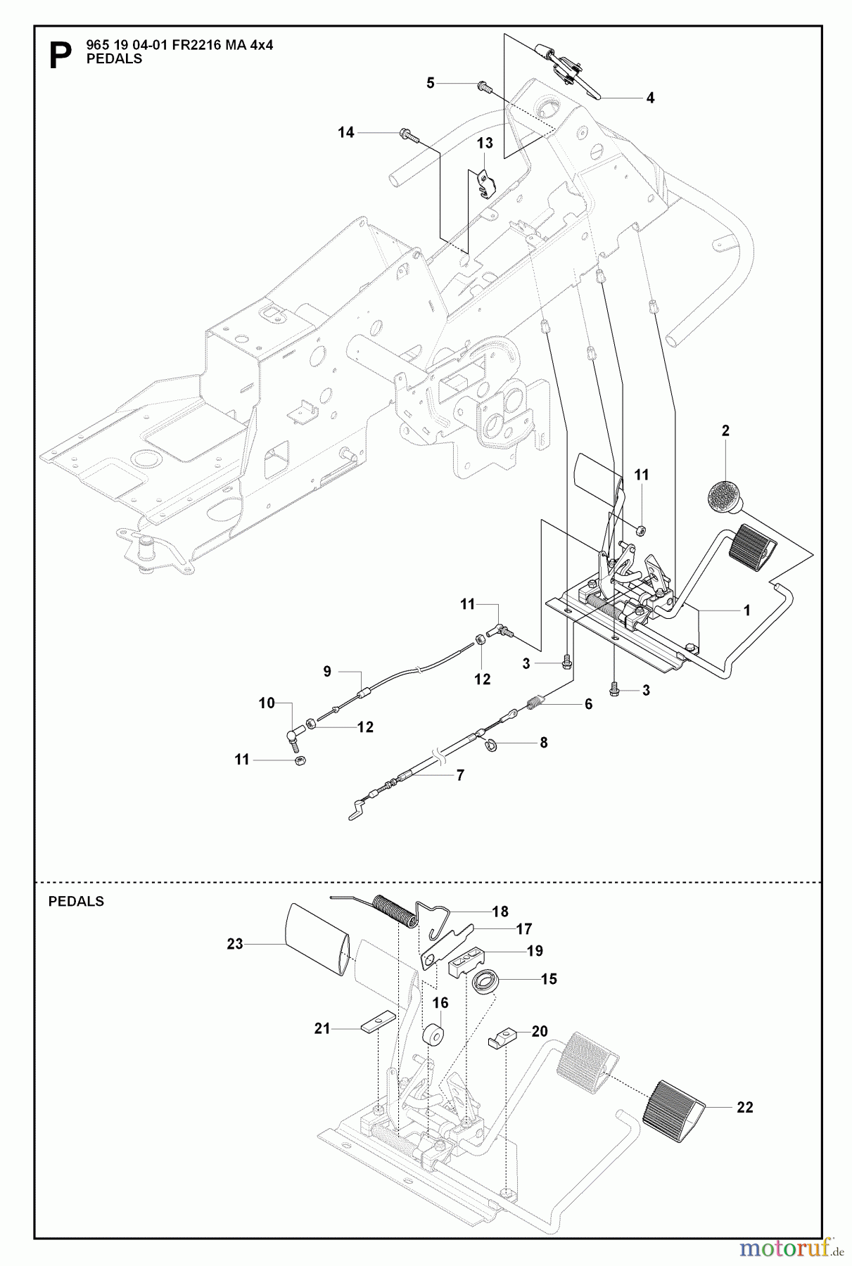  Jonsered Reitermäher FR2216 MA 4x4 (965190401) - Jonsered Rear-Engine Riding Mower (2008-01) PEDALS