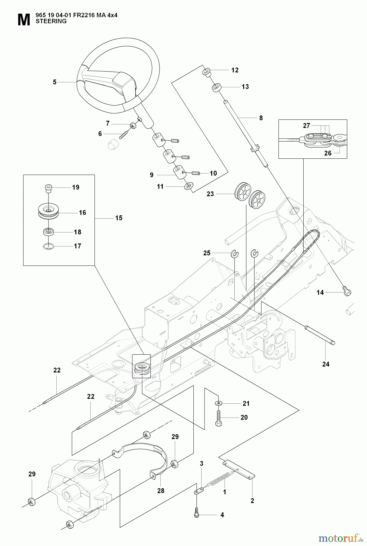  Jonsered Reitermäher FR2216 MA 4x4 (965190401) - Jonsered Rear-Engine Riding Mower (2008-01) STEERING