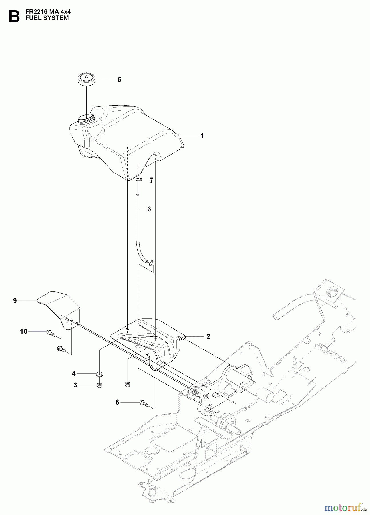 Jonsered Reitermäher FR2216 MA 4x4 (965190401) - Jonsered Rear-Engine Riding Mower (2009-04) FUEL SYSTEM