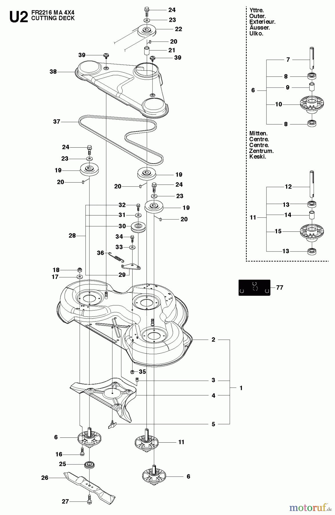 Jonsered Reitermäher FR2216 MA 4x4 (965190401) - Jonsered Rear-Engine Riding Mower (2010-07) MOWER DECK / CUTTING DECK #2