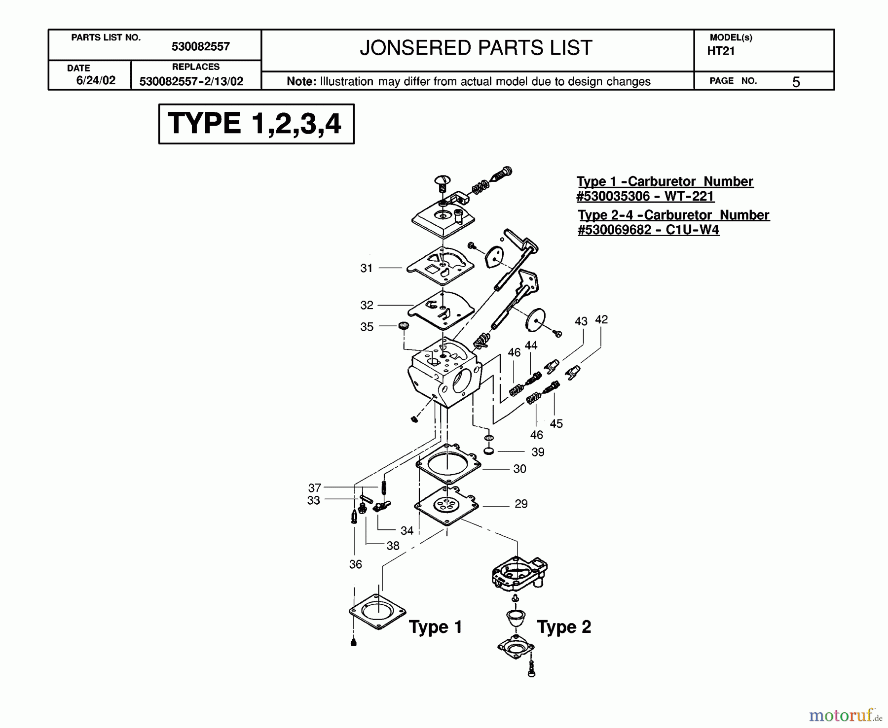 Jonsered Heckenscheren HT21 - Jonsered Hedge Trimmer (2002-08) CARBURETOR DETAILS #2