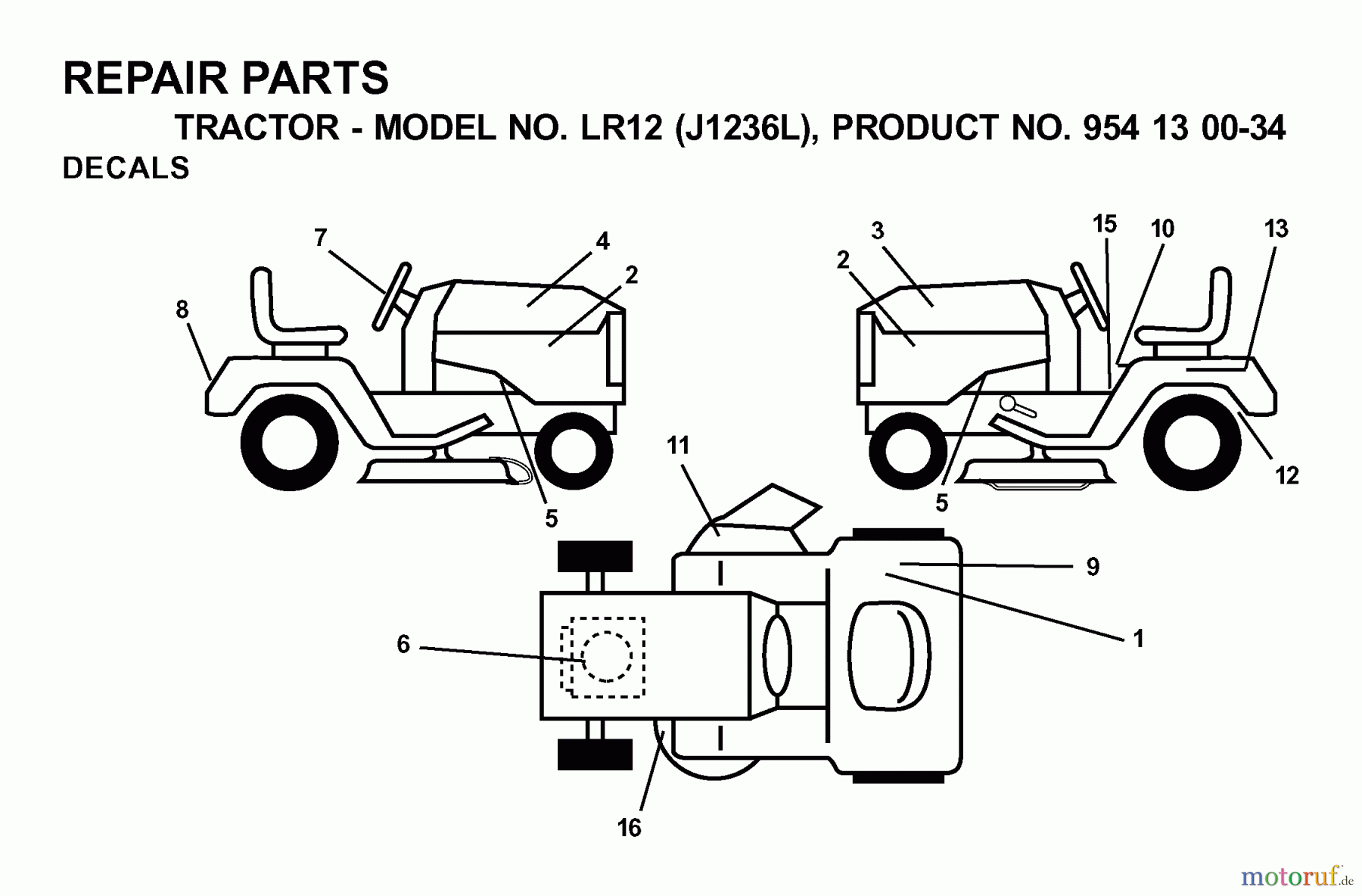 Jonsered Rasen und Garten Traktoren LR12 (J1236L, 954130034) - Jonsered Lawn & Garden Tractor (2000-03) DECALS