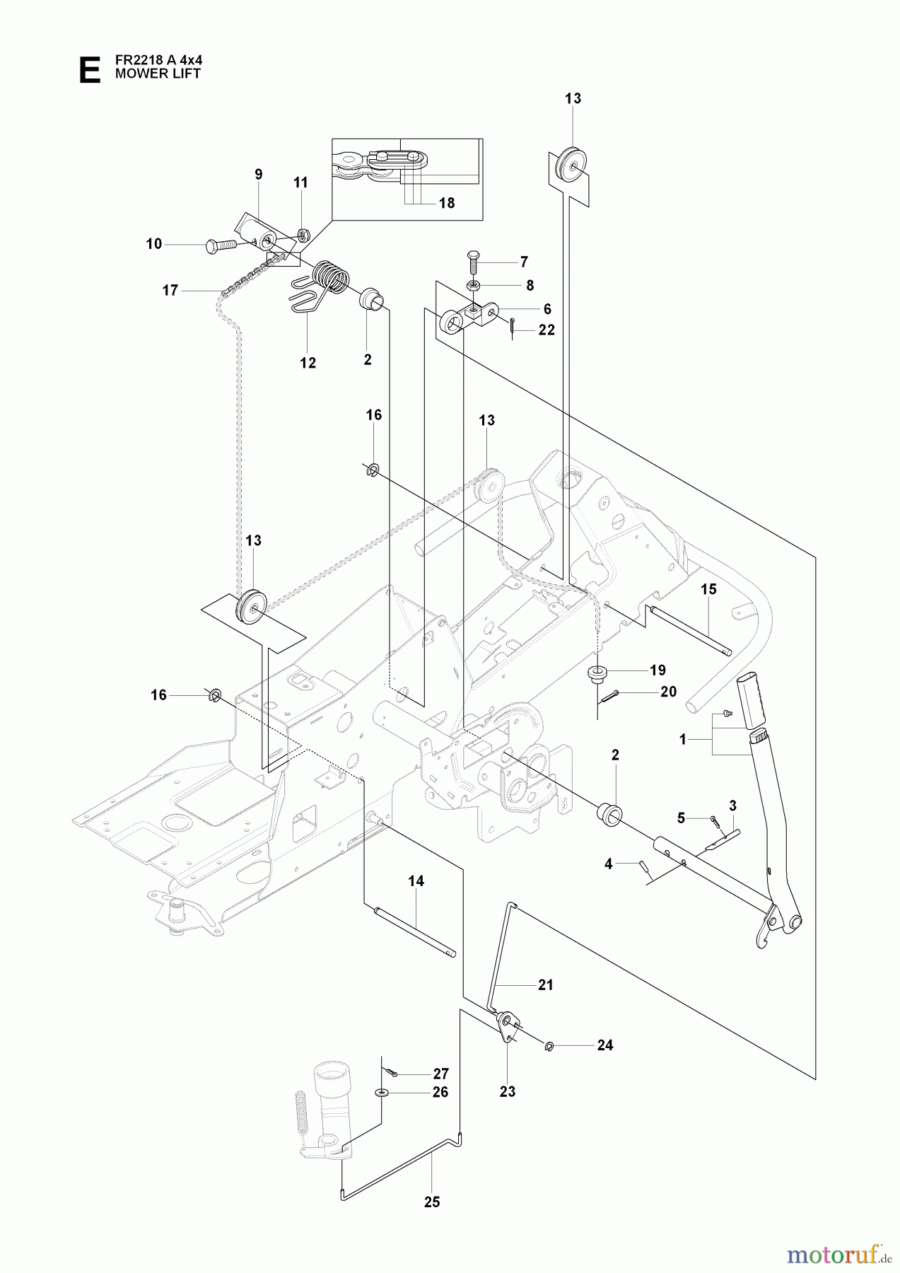 Jonsered Reitermäher FR2218 A 4X4 (966978601) - Jonsered Rear-Engine Riding Mower (2009-02) MOWER LIFT / DECK LIFT
