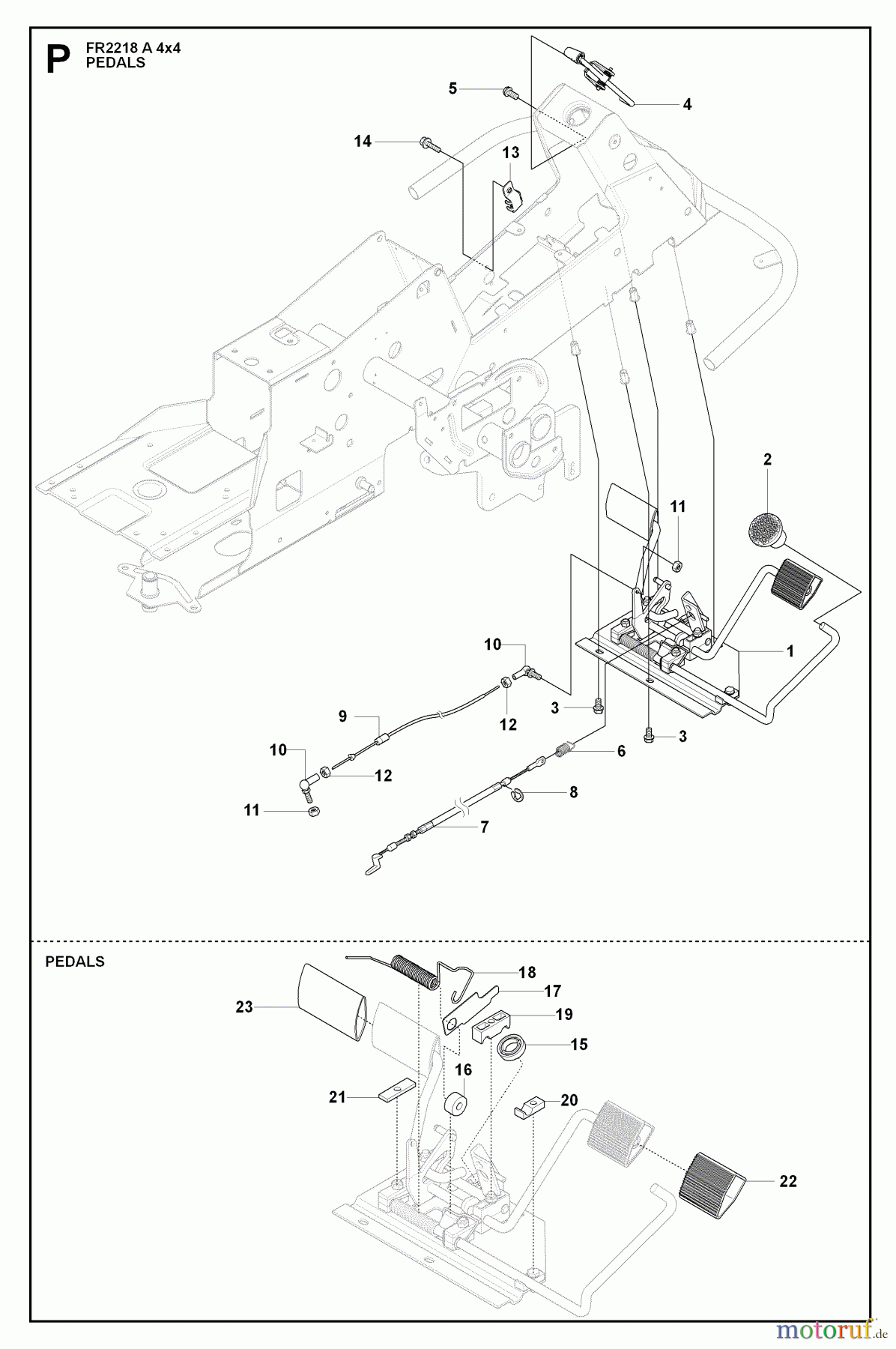 Jonsered Reitermäher FR2218 A 4X4 (966978601) - Jonsered Rear-Engine Riding Mower (2009-02) PEDALS