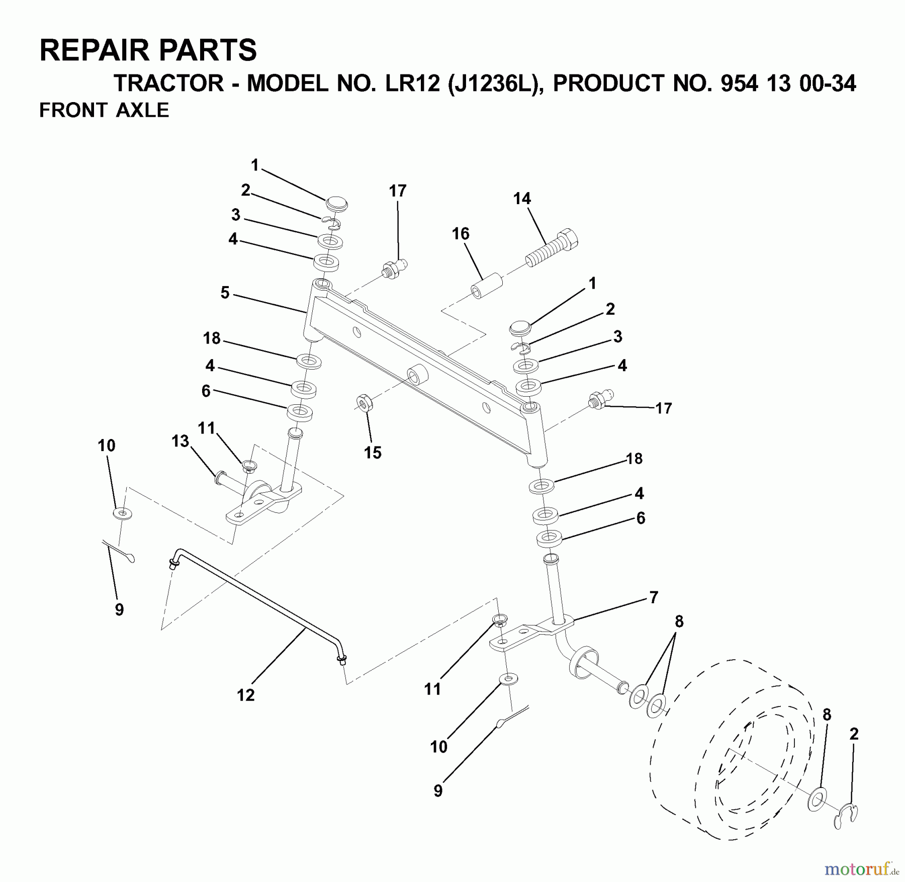 Jonsered Rasen und Garten Traktoren LR12 (J1236L, 954130034) - Jonsered Lawn & Garden Tractor (2000-03) FRONT AXEL