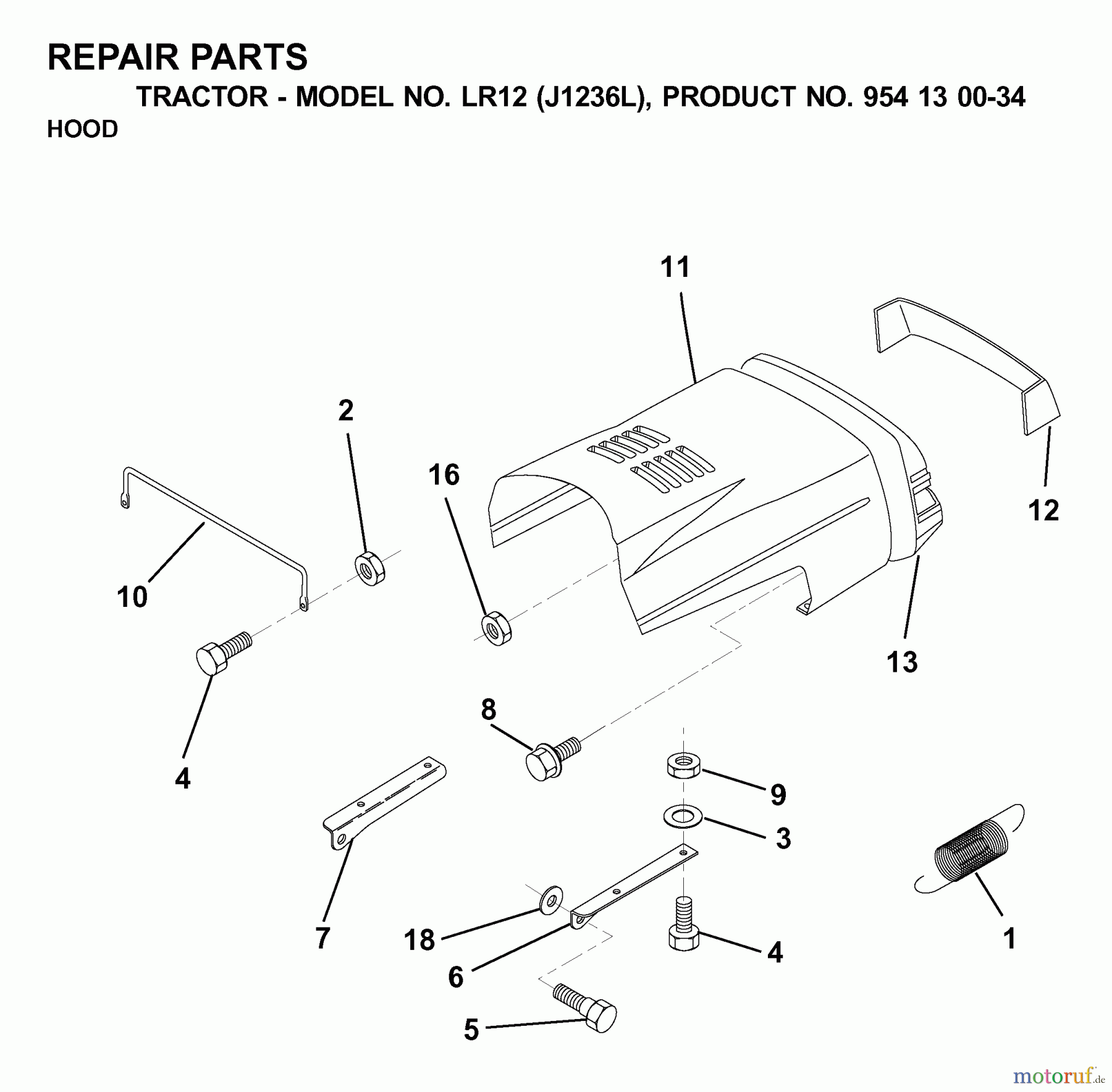 Jonsered Rasen und Garten Traktoren LR12 (J1236L, 954130034) - Jonsered Lawn & Garden Tractor (2000-03) HOOD