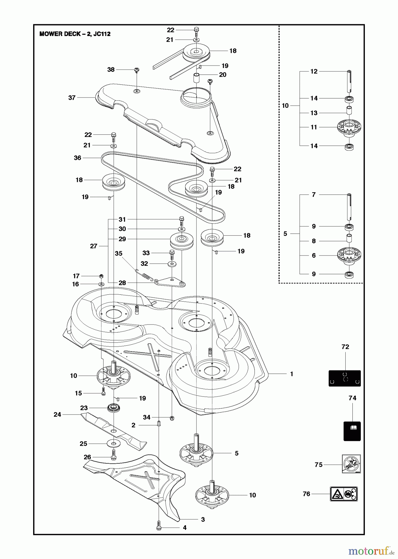 Jonsered Reitermäher FR2218 FA (967179201) - Jonsered Rear-Engine Riding Mower (2013) MOWER DECK / CUTTING DECK #3