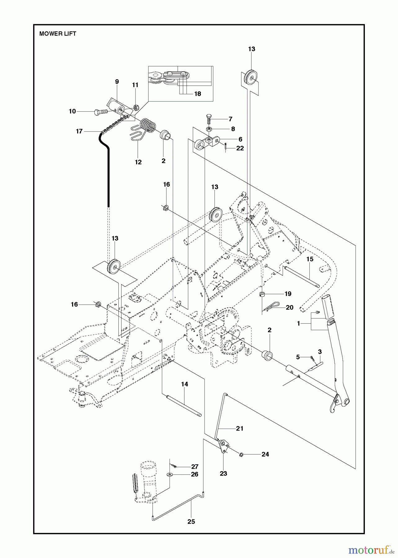 Jonsered Reitermäher FR2218 FA (967179201) - Jonsered Rear-Engine Riding Mower (2013) MOWER LIFT / DECK LIFT