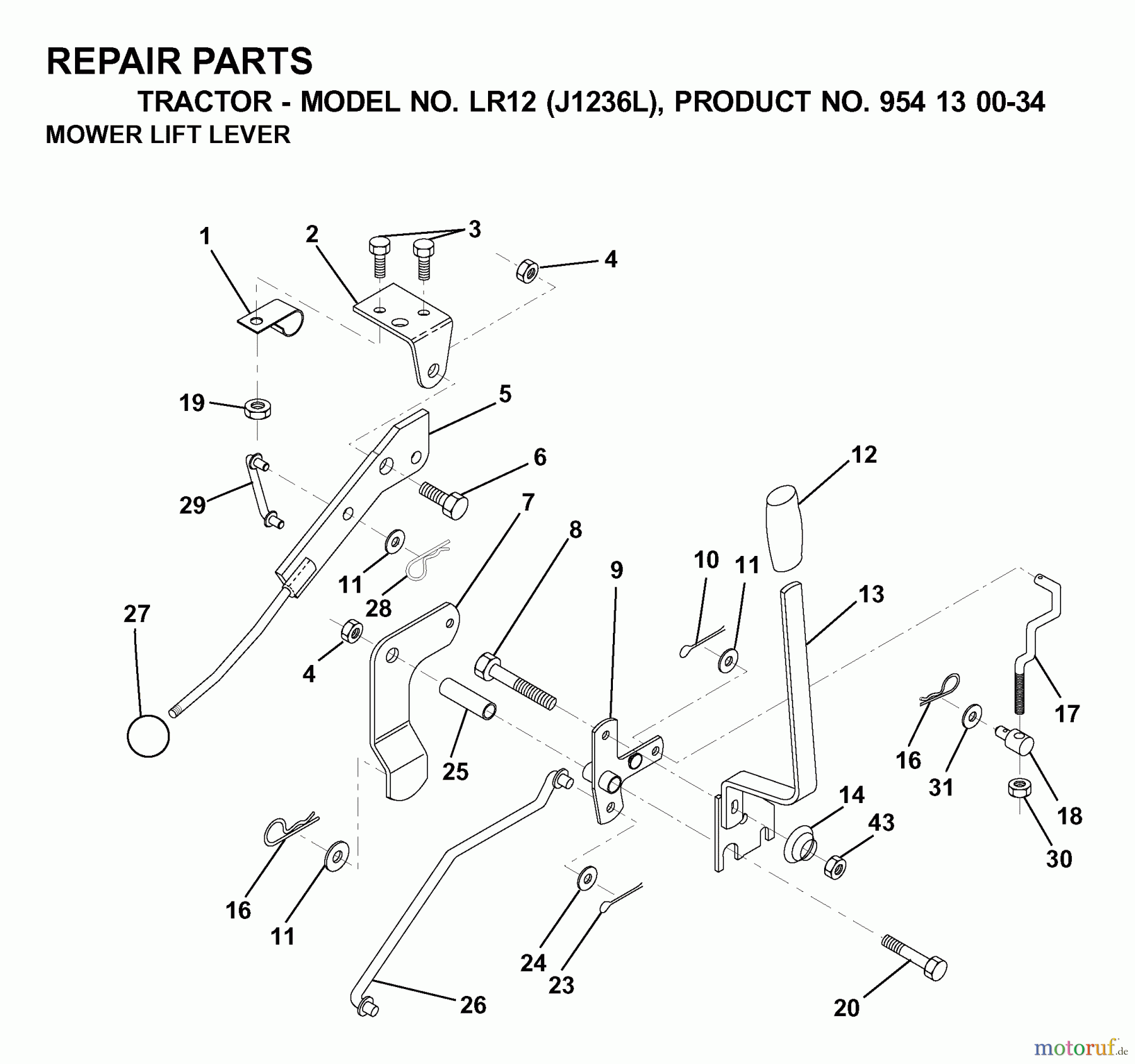  Jonsered Rasen  und Garten Traktoren LR12 (J1236L, 954130034) - Jonsered Lawn & Garden Tractor (2000-03) MOWER LIFT LEVER