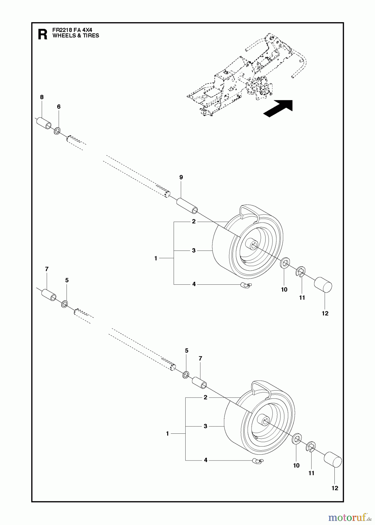 Jonsered Reitermäher FR2218 FA 4x4 (966773701) - Jonsered Rear-Engine Riding Mower (2012) WHEELS TIRES