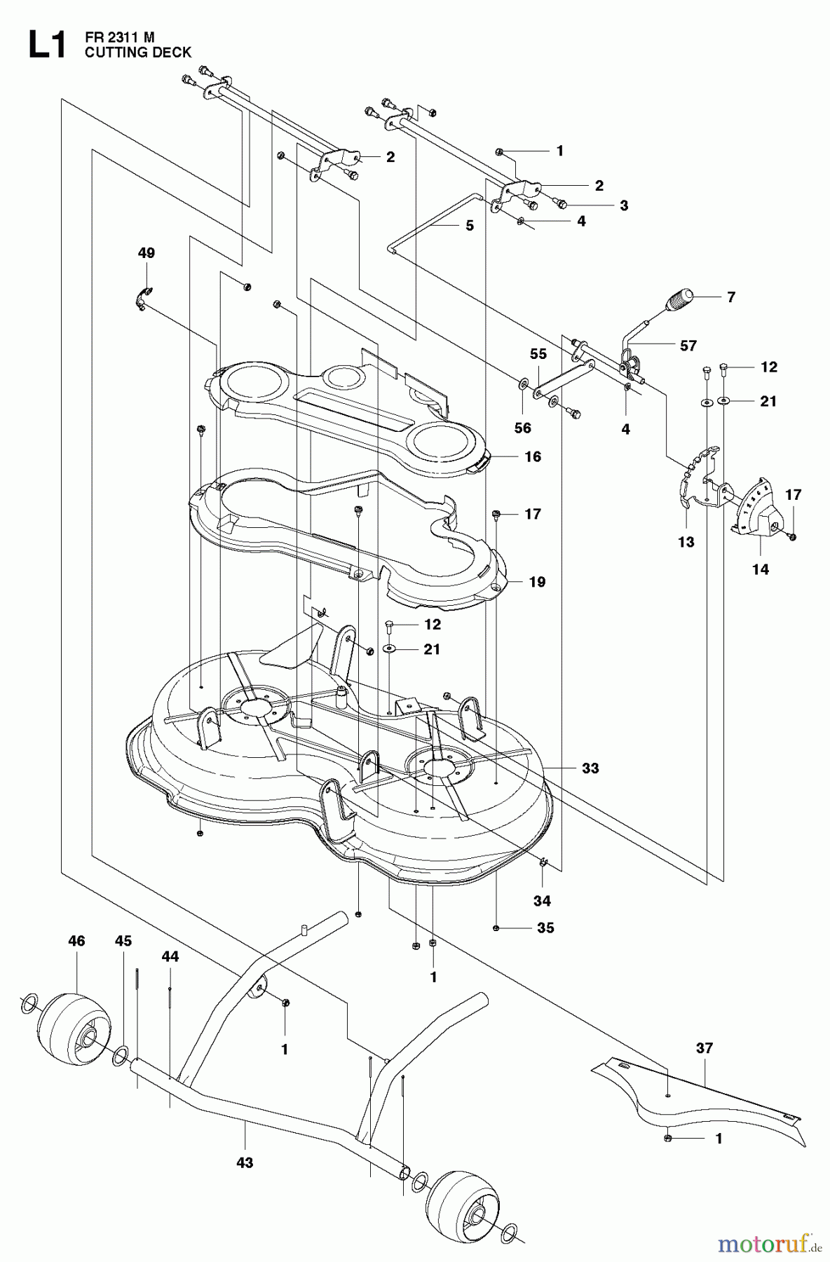  Jonsered Reitermäher FR2311 M (966639785, 966639701) - Jonsered Rear-Engine Riding Mower (2011-02) MOWER DECK / CUTTING DECK #2
