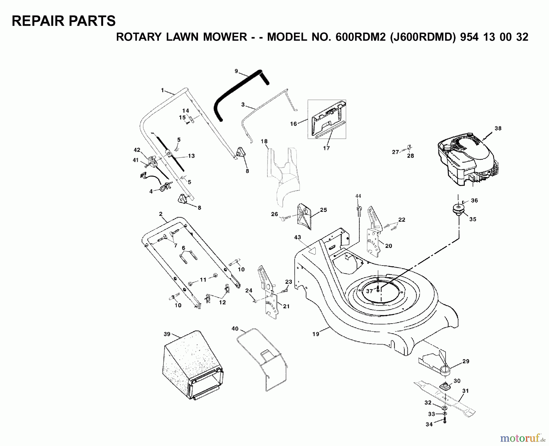 Jonsered Rasenmäher 600RDM2 (J600RDMD, 954130032) - Jonsered Walk-Behind Mower (2000-02) PRODUCT COMPLETE #1