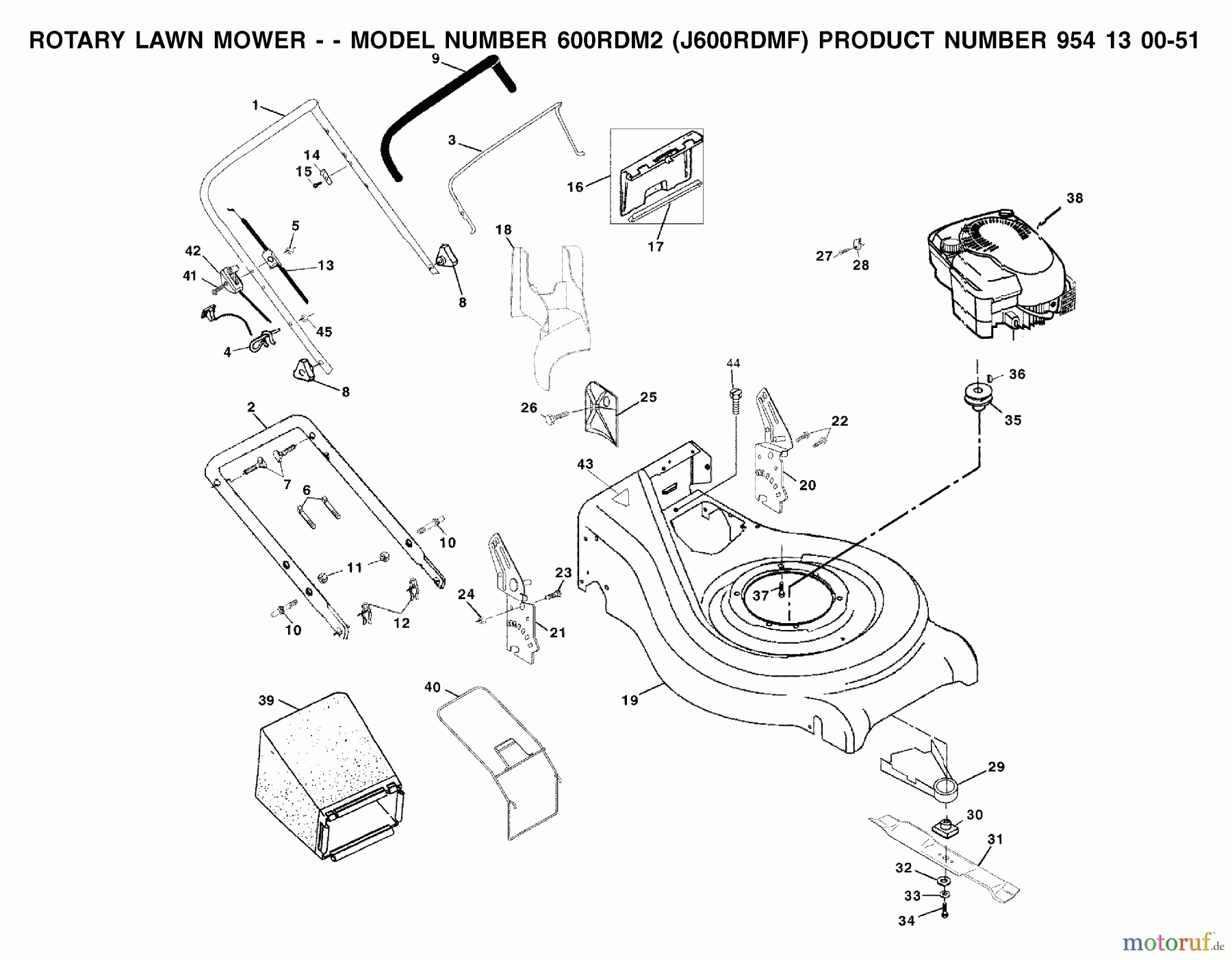 Jonsered Rasenmäher 600RDM2 (J600RDMF, 954130051) - Jonsered Walk-Behind Mower (2002-02) PRODUCT COMPLETE #2