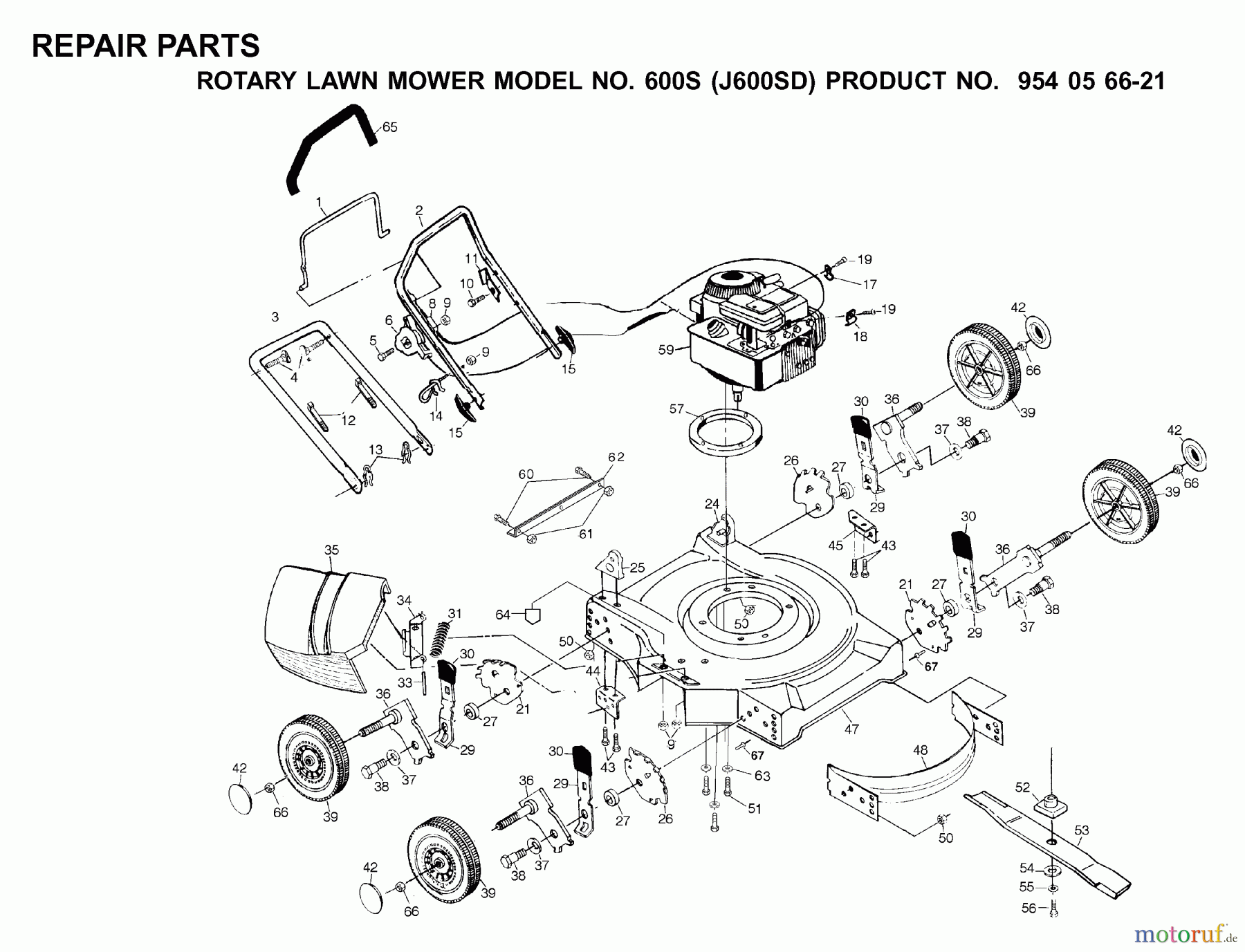 Jonsered Rasenmäher 600S (J600SD, 954056621) - Jonsered Walk-Behind Mower (2000-03) PRODUCT COMPLETE