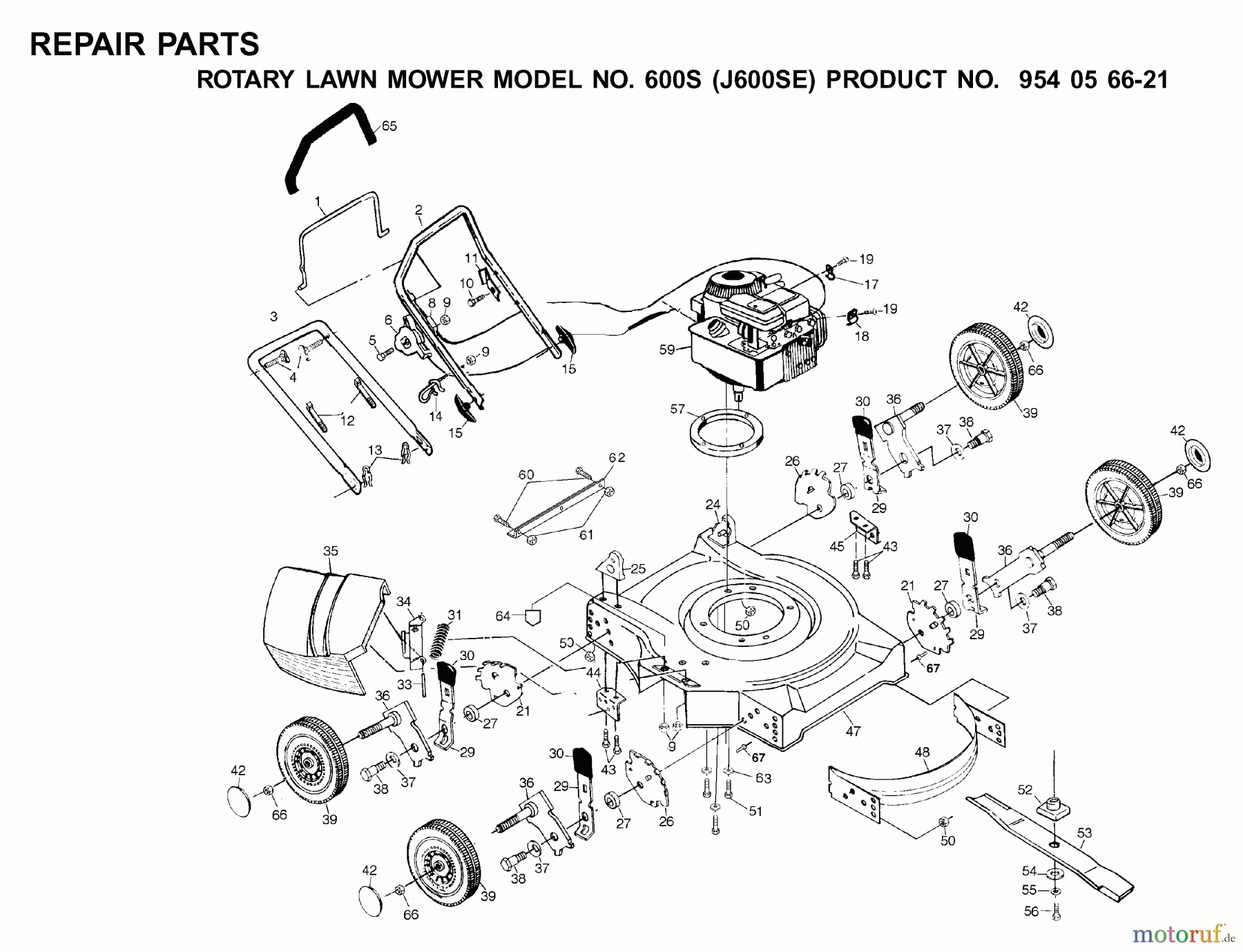 Jonsered Rasenmäher 600S (J600SE) - Jonsered Walk-Behind Mower (2001-03) PRODUCT COMPLETE