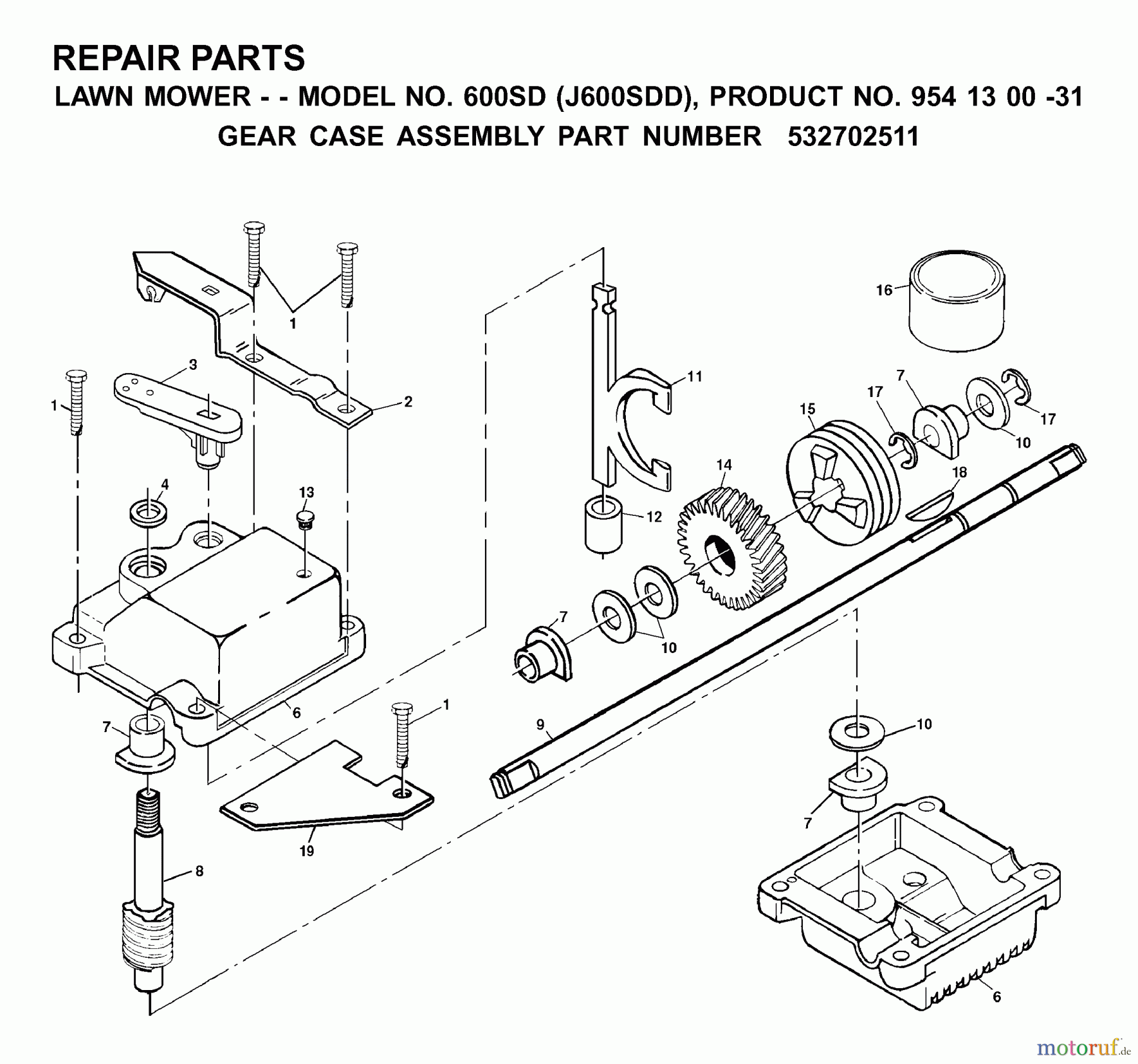  Jonsered Rasenmäher 600SD (J600SDD, 954130031) - Jonsered Walk-Behind Mower (2000-03) GEAR CASE