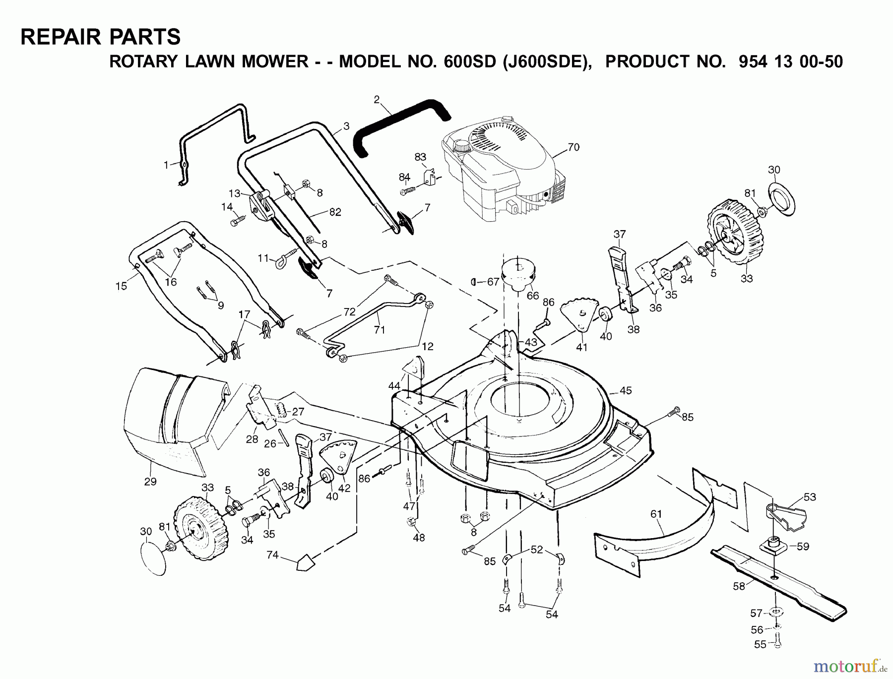  Jonsered Rasenmäher 600SD (J600SDE, 954130050) - Jonsered Walk-Behind Mower (2001-03) PRODUCT COMPLETE #1