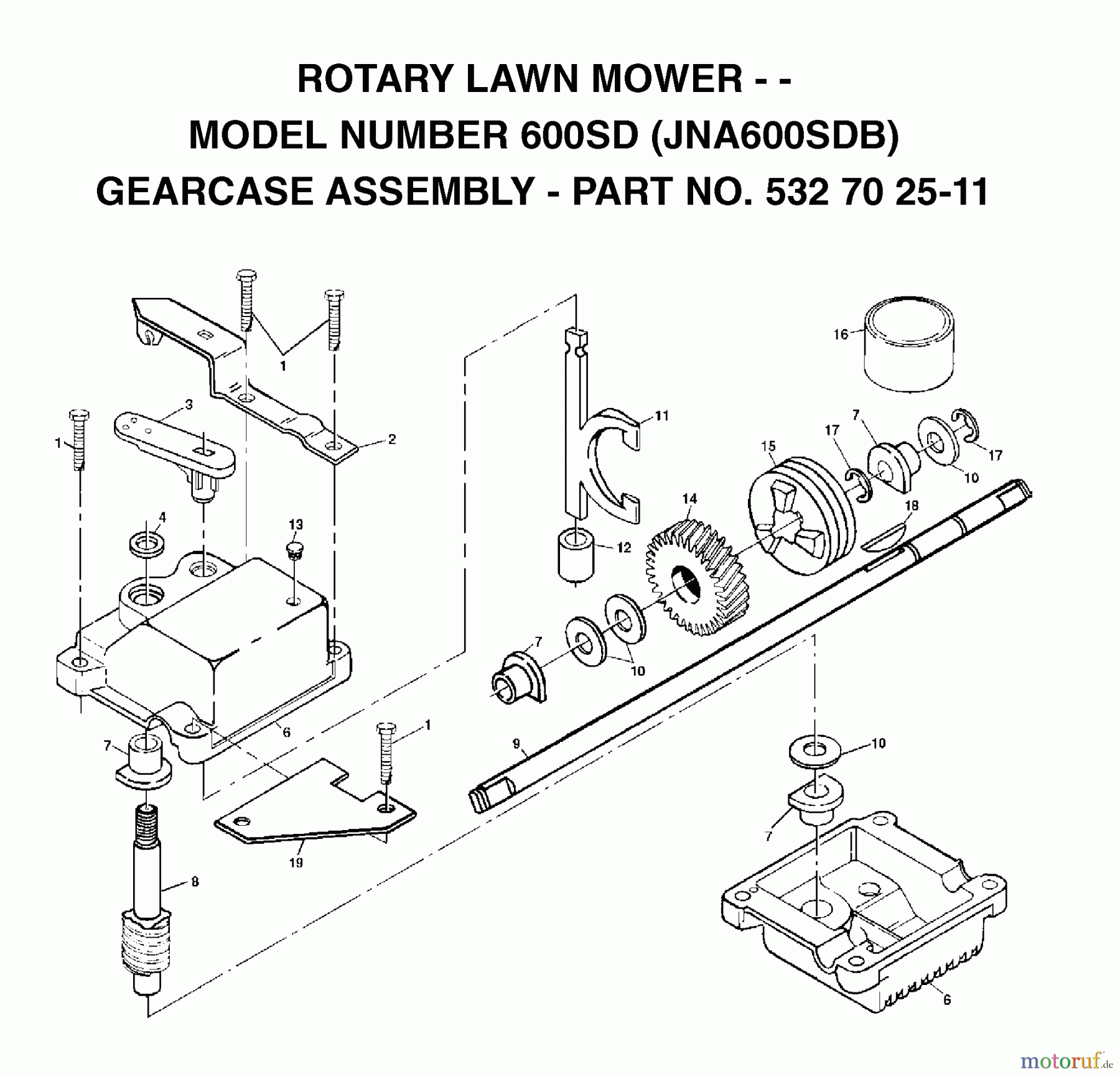  Jonsered Rasenmäher 600SD (JNA600SDB) - Jonsered Walk-Behind Mower (2002-03) GEAR CASE
