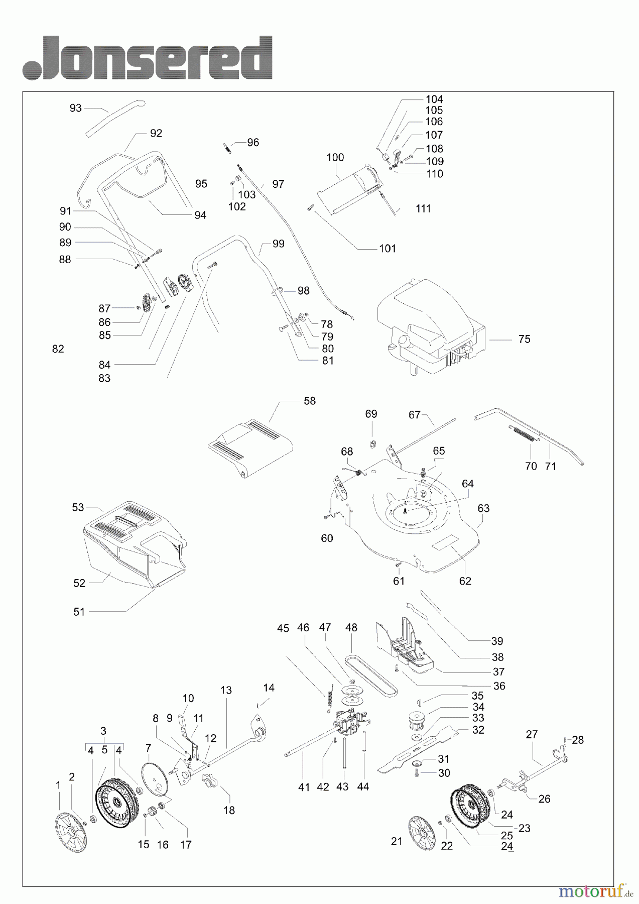 Jonsered Rasenmäher LM2146CD (965159901) - Jonsered Walk-Behind Mower (2008-02) PRODUCT COMPLETE