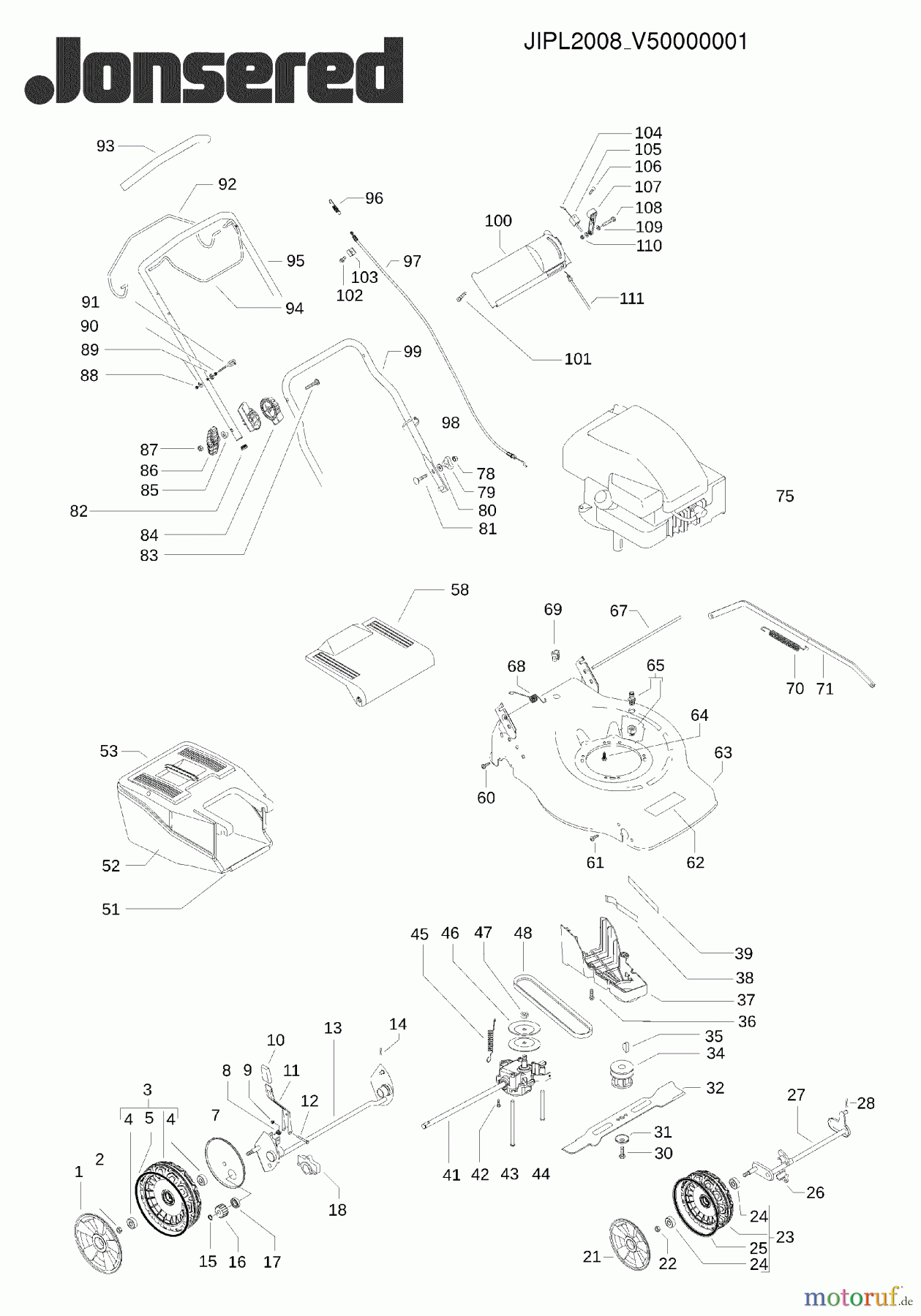 Jonsered Rasenmäher LM2146CD (96515990101) - Jonsered Walk-Behind Mower (2009-01) PRODUCT COMPLETE