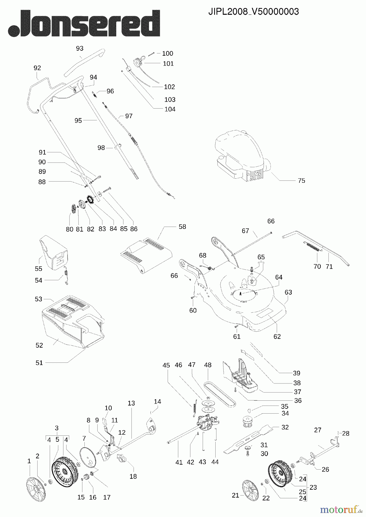Jonsered Rasenmäher LM2147CMD (96587840101) - Jonsered Walk-Behind Mower (2009-01) PRODUCT COMPLETE