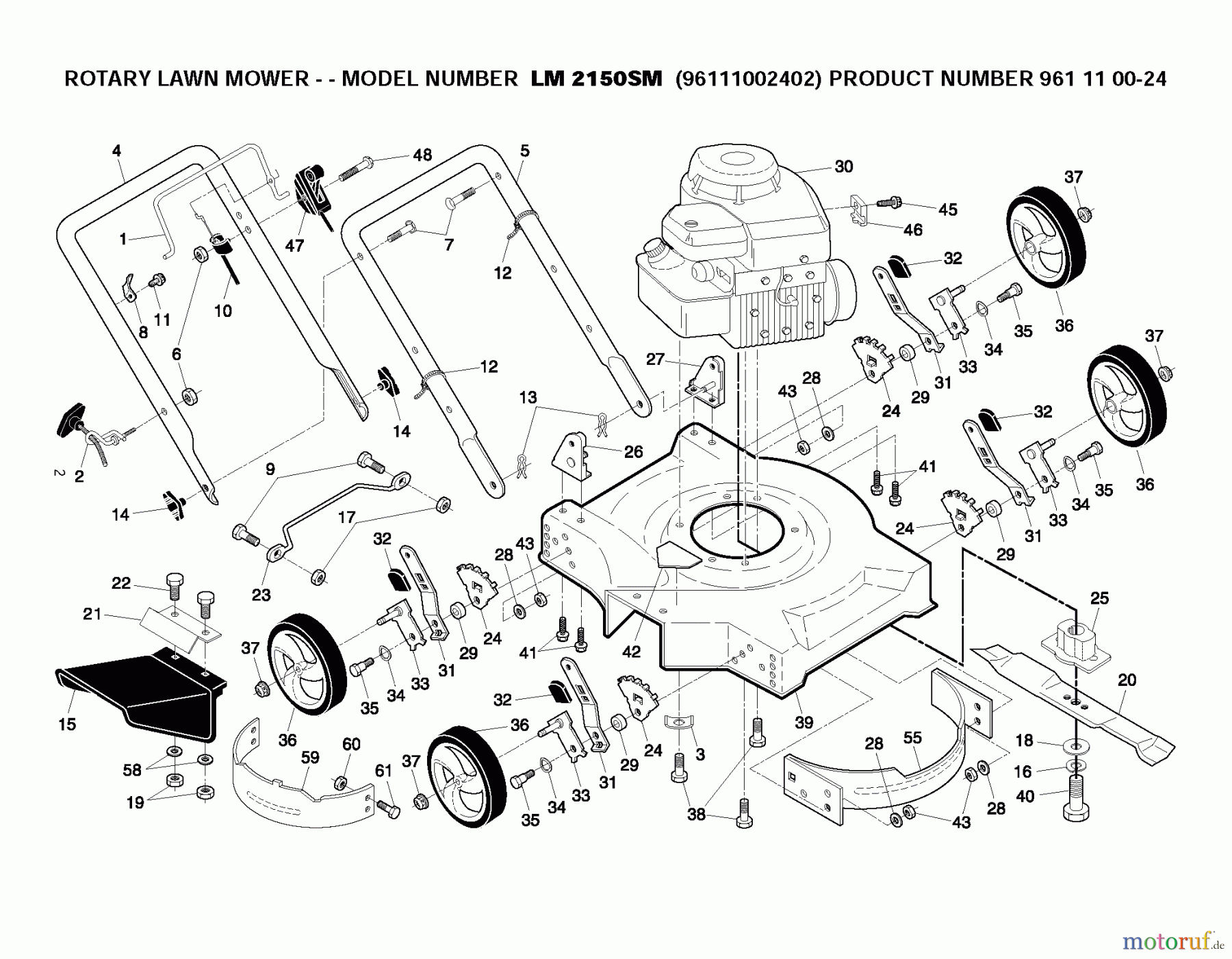 Jonsered Rasenmäher LM2150 (96111002402) - Jonsered Walk-Behind Mower (2009-07) REPAIR PARTS