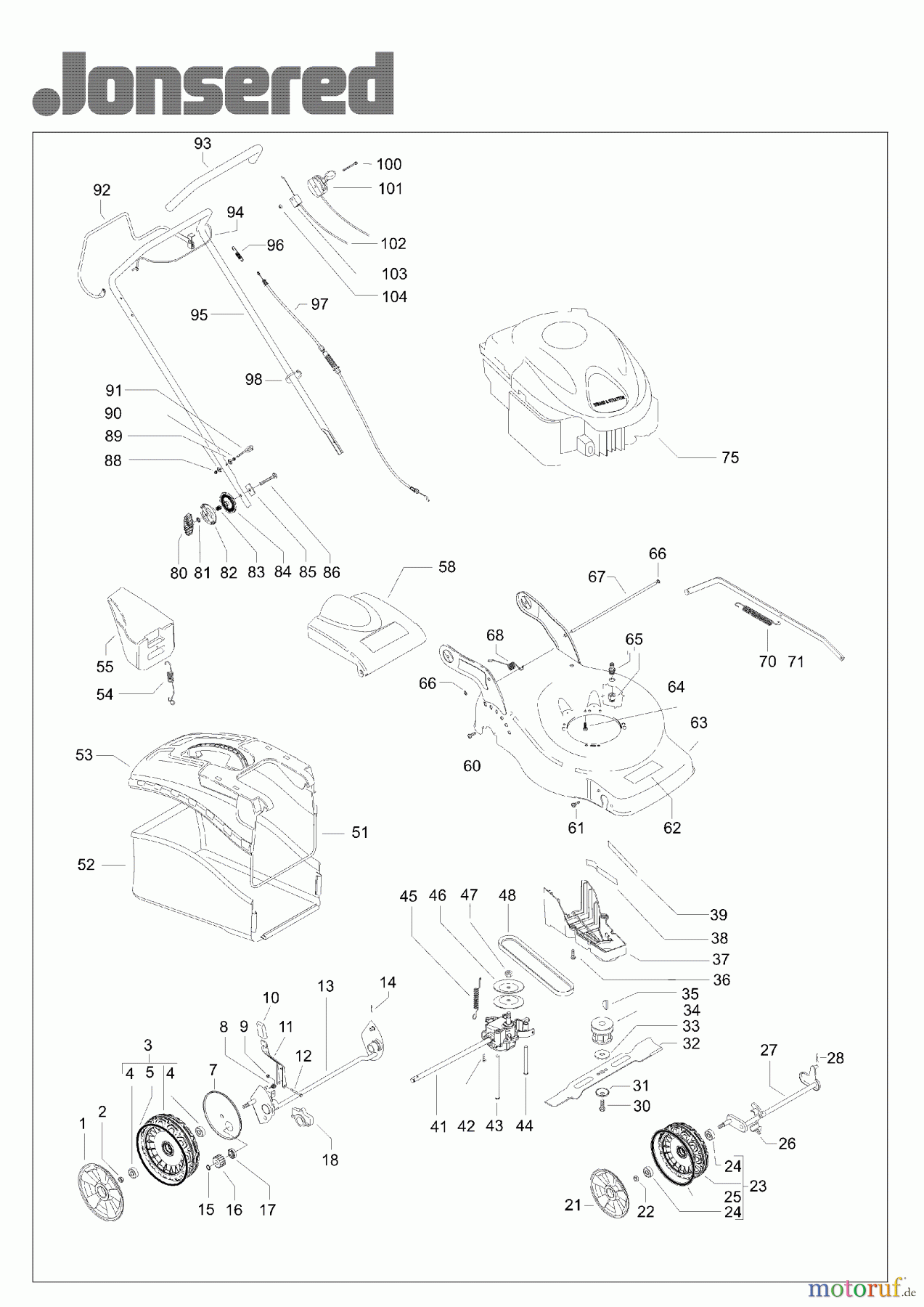 Jonsered Rasenmäher LM2150CMD (965160301) - Jonsered Walk-Behind Mower (2008-02) PRODUCT COMPLETE