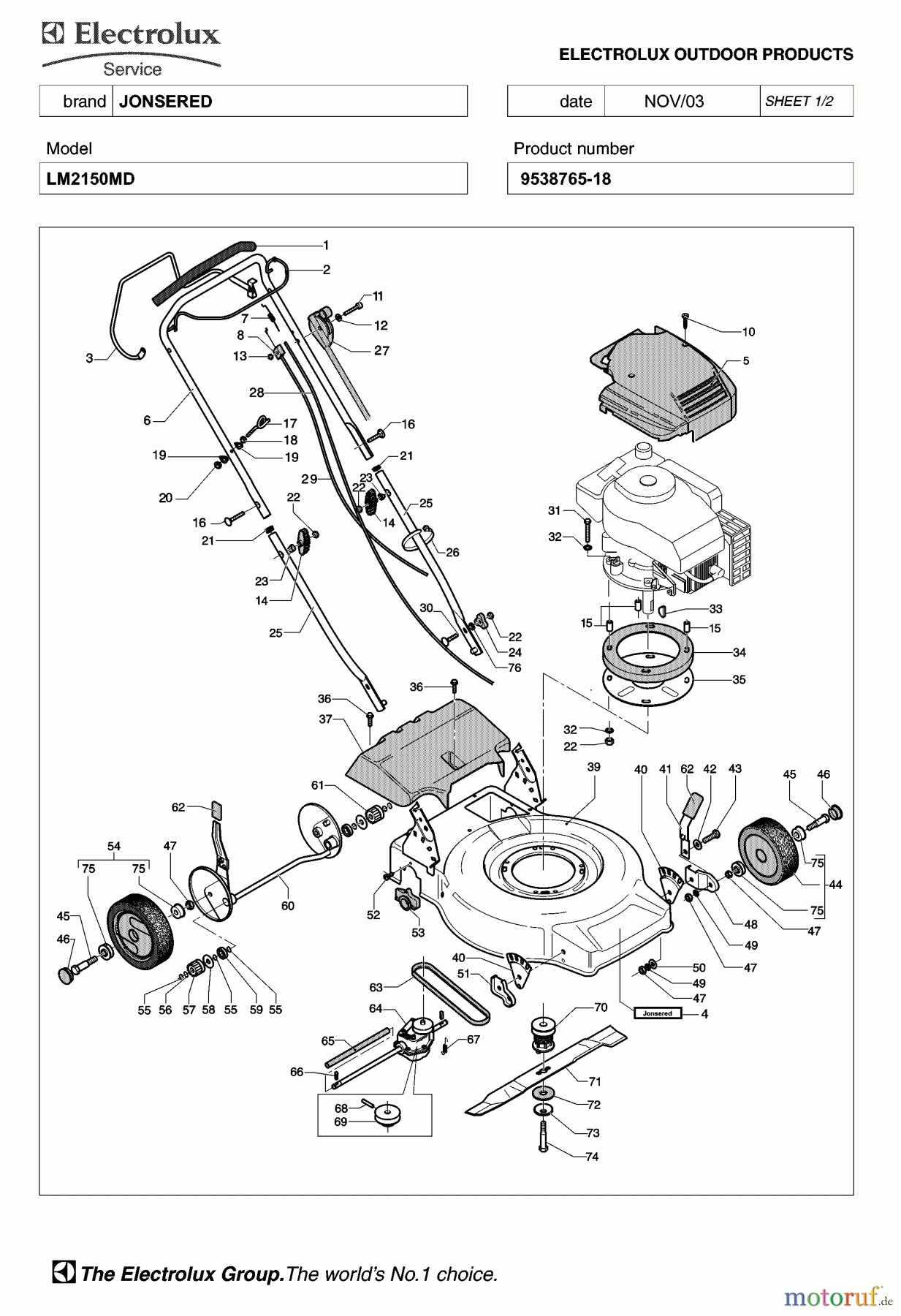 Jonsered Rasenmäher LM2150MD (953876518) - Jonsered Walk-Behind Mower (2004-01) PRODUCT COMPLETE