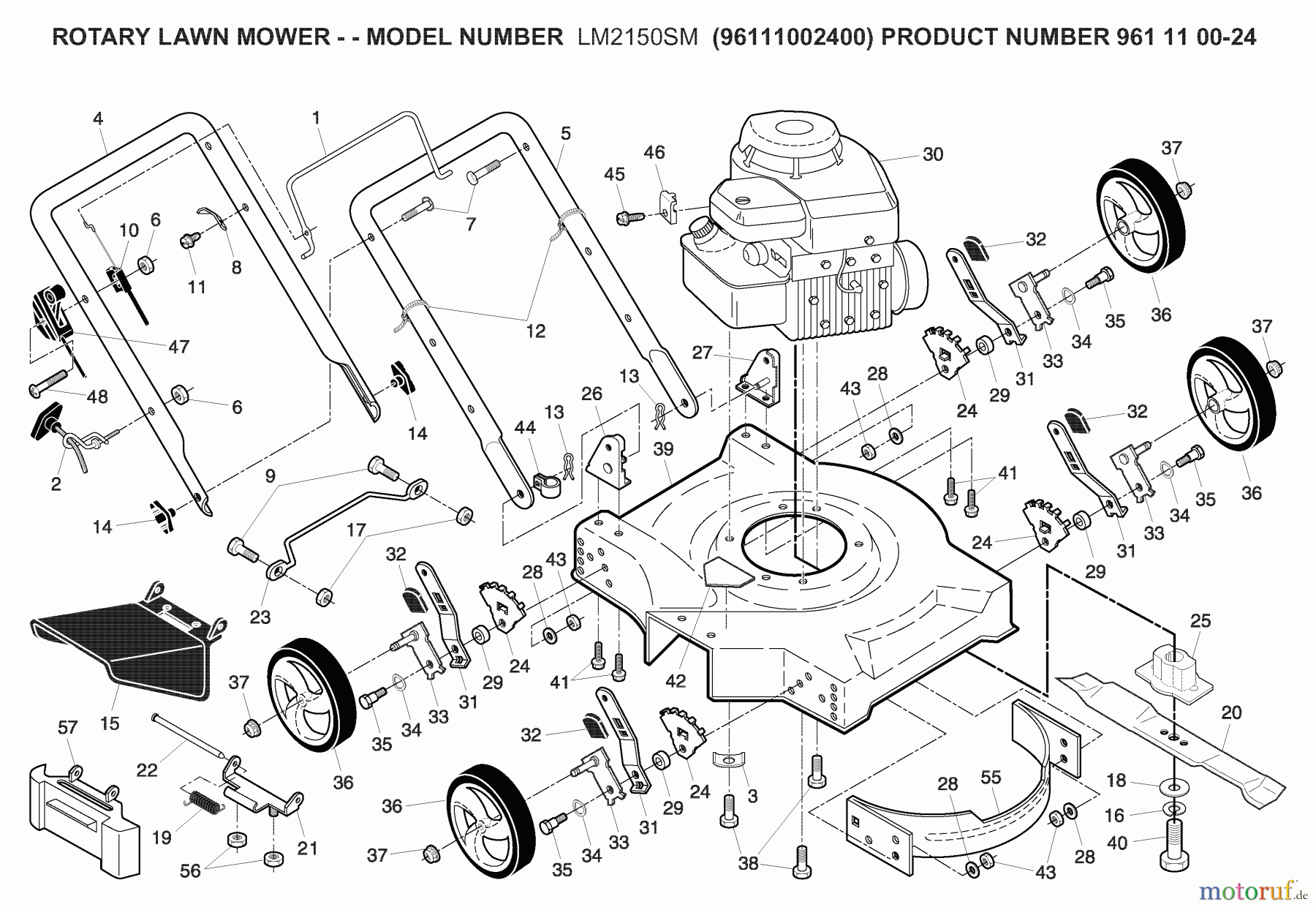 Jonsered Rasenmäher LM2150SM (96111002400) - Jonsered Walk-Behind Mower (2008-02) PRODUCT COMPLETE