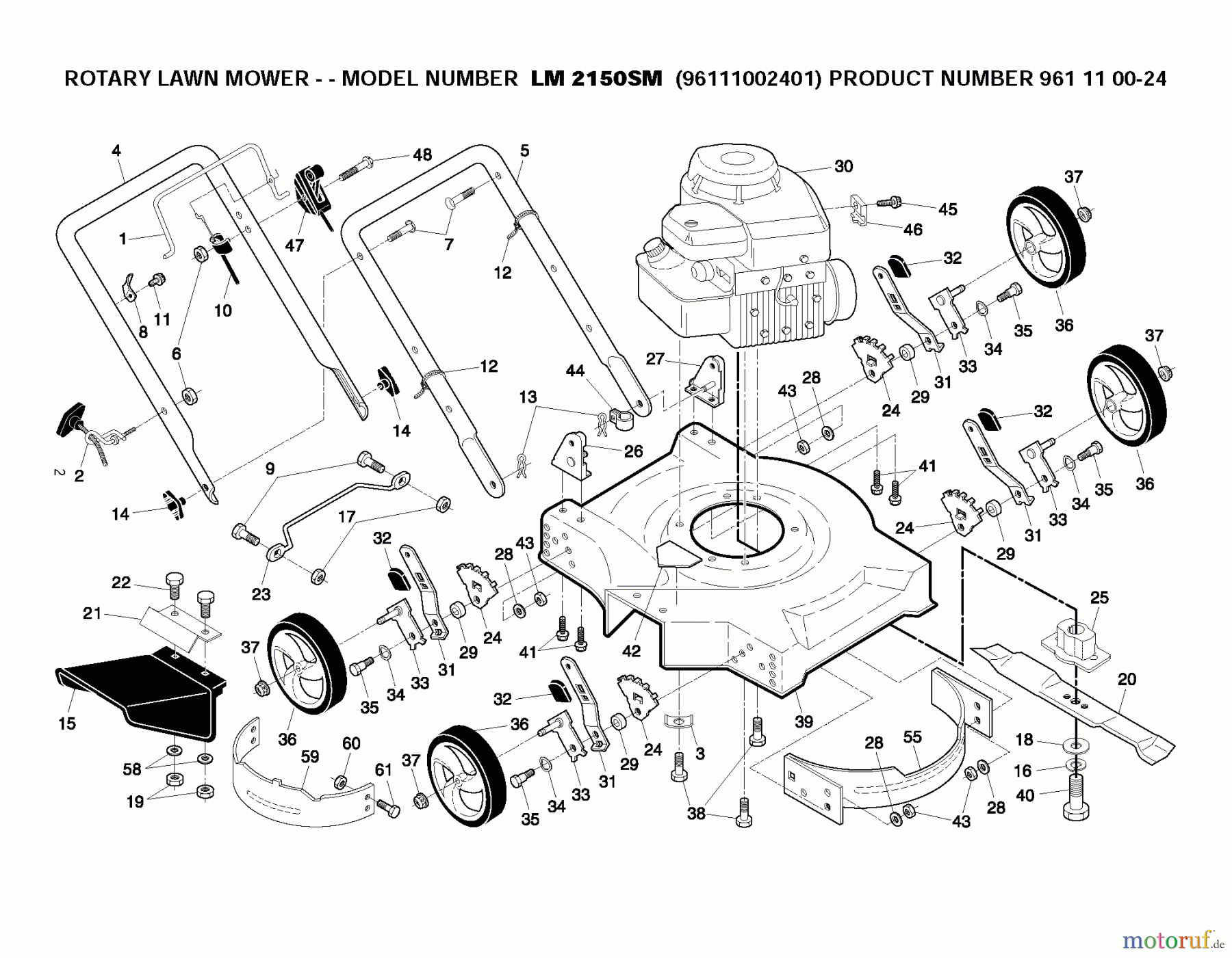 Jonsered Rasenmäher LM2150SM (96111002401) - Jonsered Walk-Behind Mower (2009-07) REPAIR PARTS