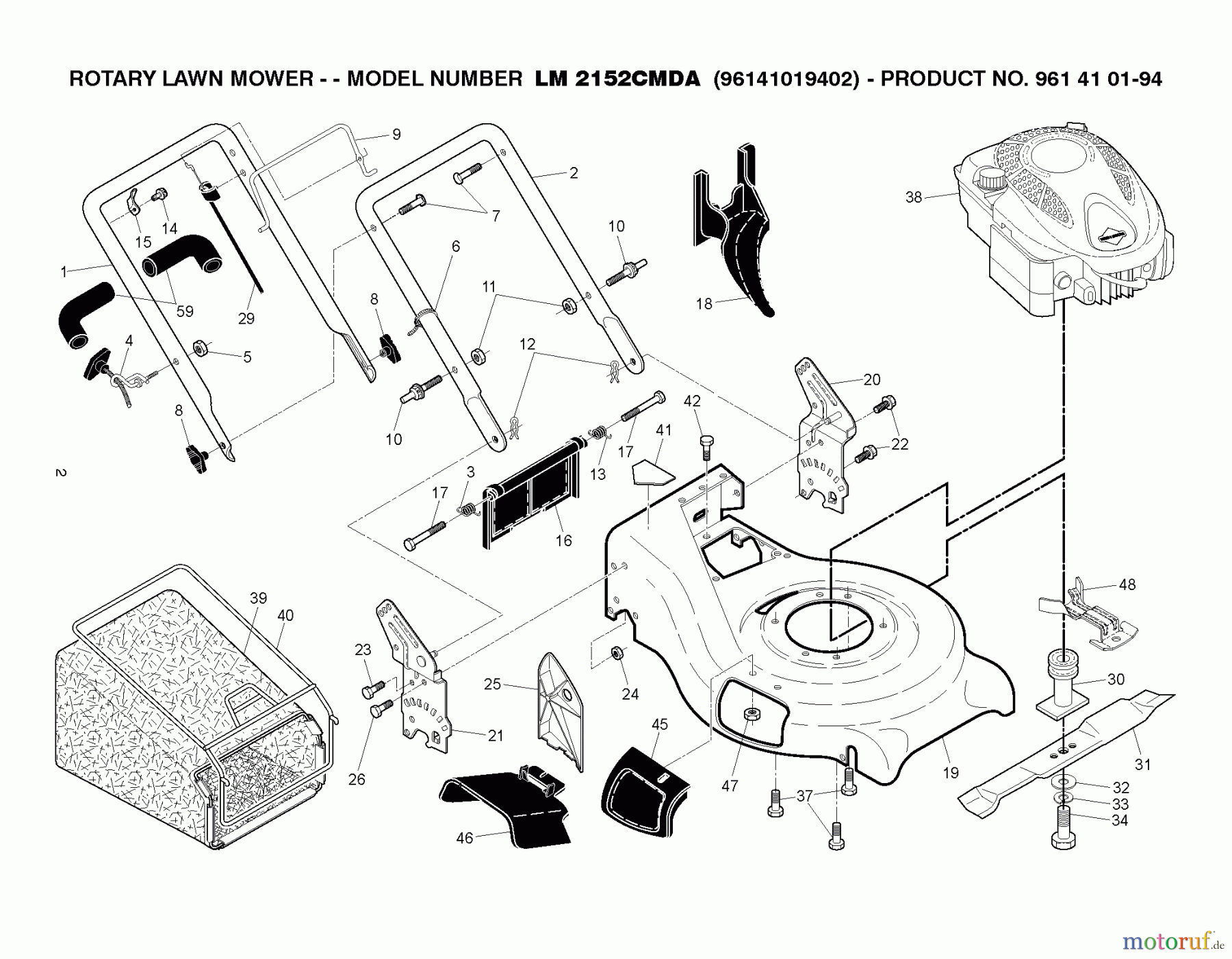 Jonsered Rasenmäher LM2152CMDA (96141019402) - Jonsered Walk-Behind Mower (2010-06) PRODUCT COMPLETE