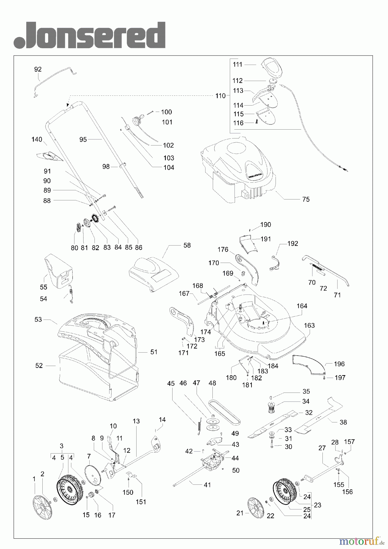 Jonsered Rasenmäher LM2152CMDA (966840101) - Jonsered Walk-Behind Mower (2008-02) PRODUCT COMPLETE