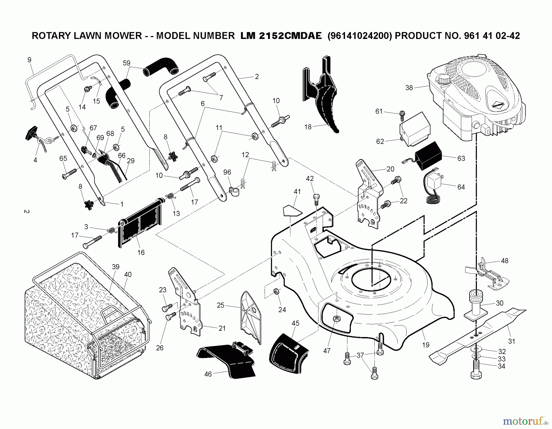 Jonsered Rasenmäher LM2152CMDAE (96141024200) - Jonsered Walk-Behind Mower (2011-05) FRAME ENGINE