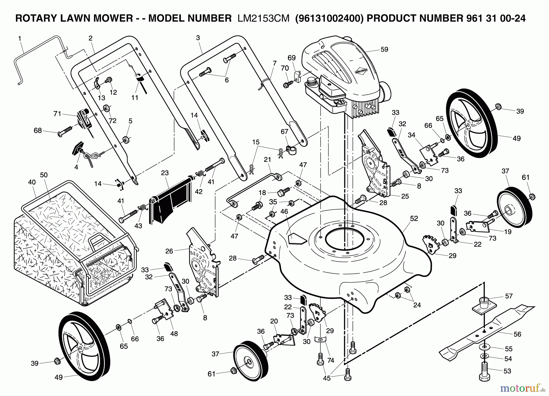  Jonsered Rasenmäher LM2153CM (961310024, 96131002400) - Jonsered Walk-Behind Mower (2007-05) PRODUCT COMPLETE