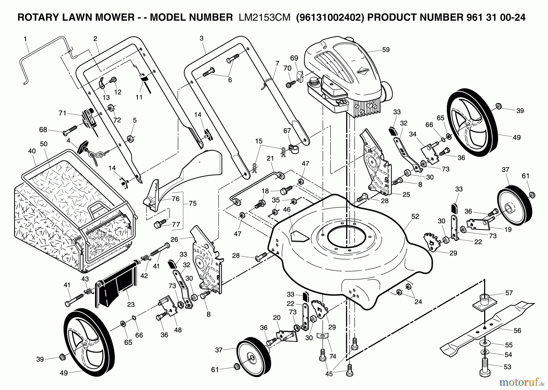 Jonsered Rasenmäher LM2153CM (961310024, 96131002402) - Jonsered Walk-Behind Mower (2007-05) PRODUCT COMPLETE