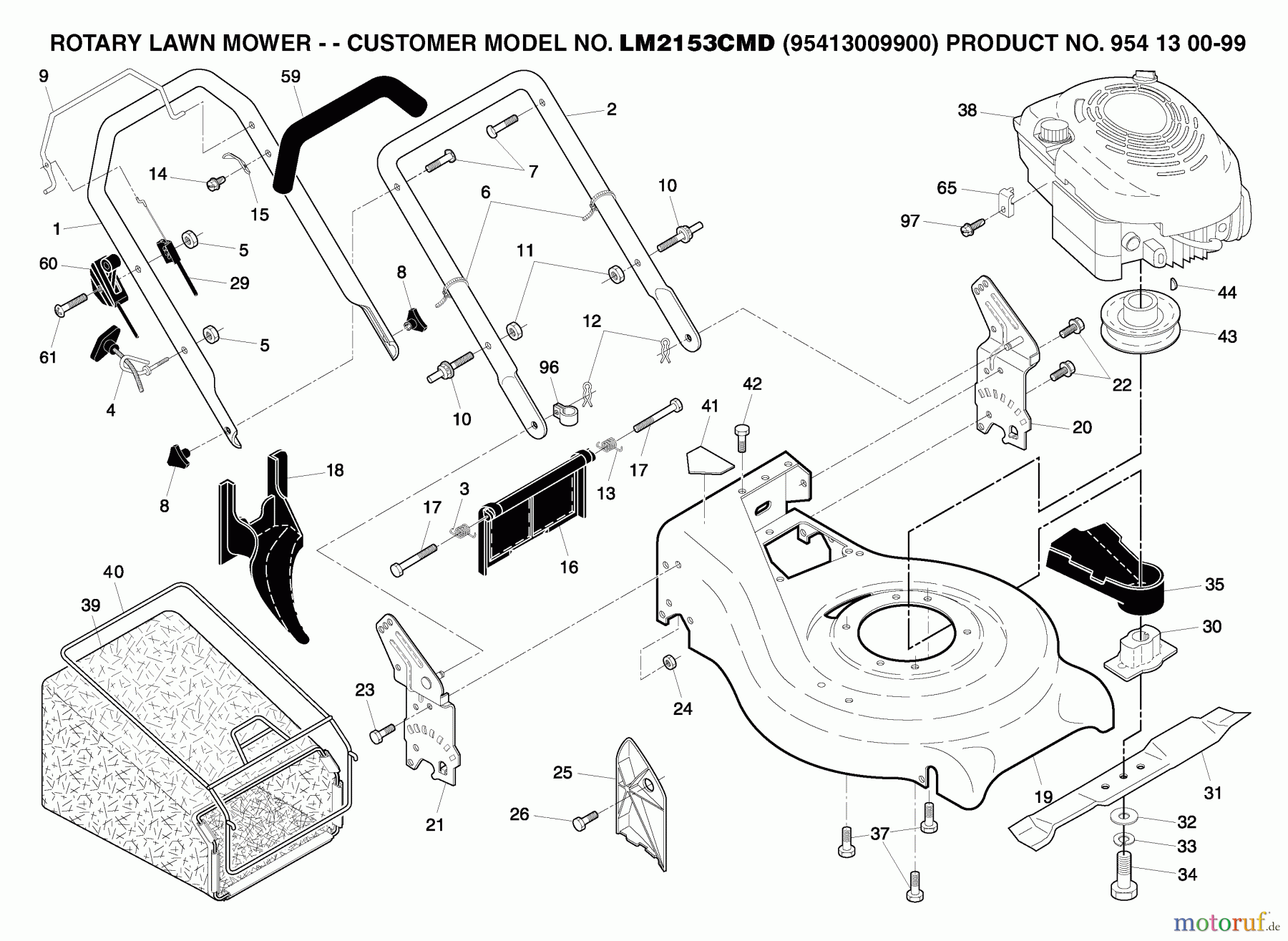 Jonsered Rasenmäher LM2153CMD (954130099, 95413009900) - Jonsered Walk-Behind Mower (2005-02) PRODUCT COMPLETE #1