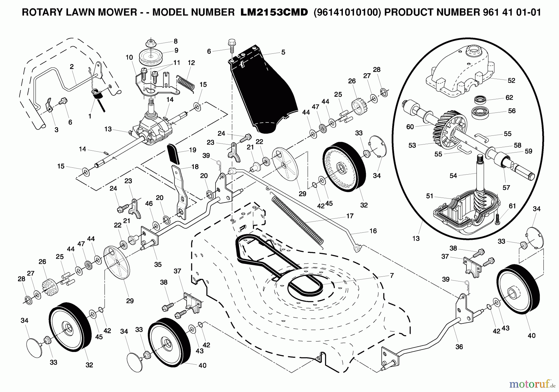 Jonsered Rasenmäher LM2153CMD (961410101, 96141010100) - Jonsered Walk-Behind Mower (2006-01) PRODUCT COMPLETE #1
