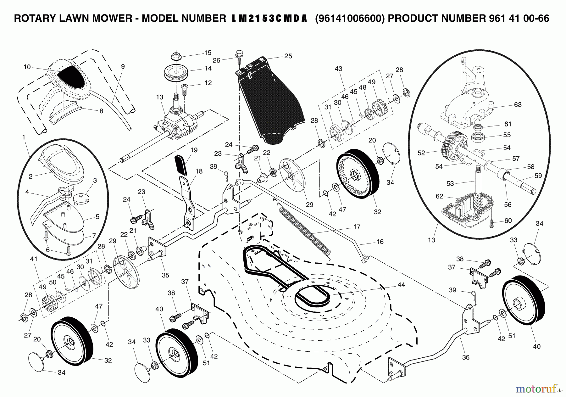 Jonsered Rasenmäher LM2153CMDA (961410066, 96141006600) - Jonsered Walk-Behind Mower (2007-03) PRODUCT COMPLETE #1