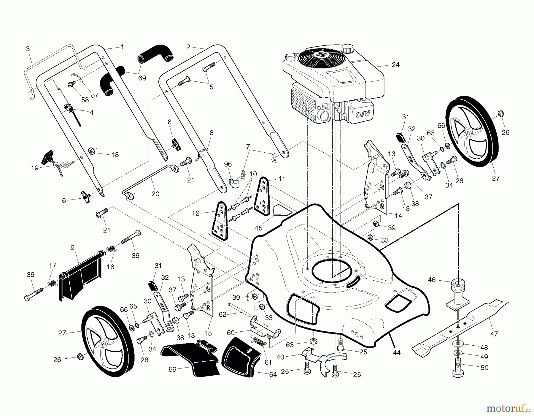 Jonsered Rasenmäher LM2153CMDA (96141022100) - Jonsered Walk-Behind Mower (2010-02) FRAME ENGINE