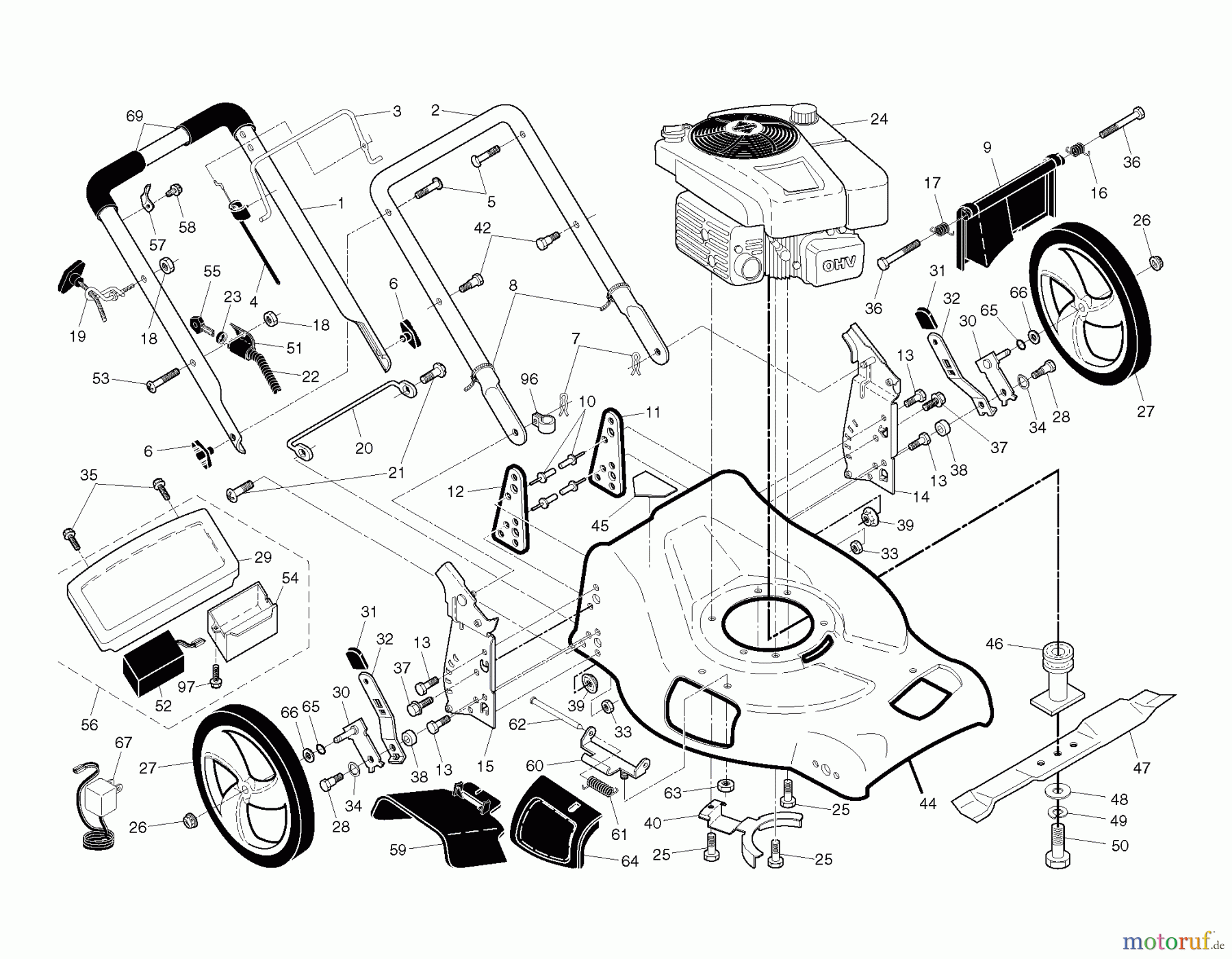 Jonsered Rasenmäher LM2153CMDAE (96141022200) - Jonsered Walk-Behind Mower (2009-12) FRAME ENGINE